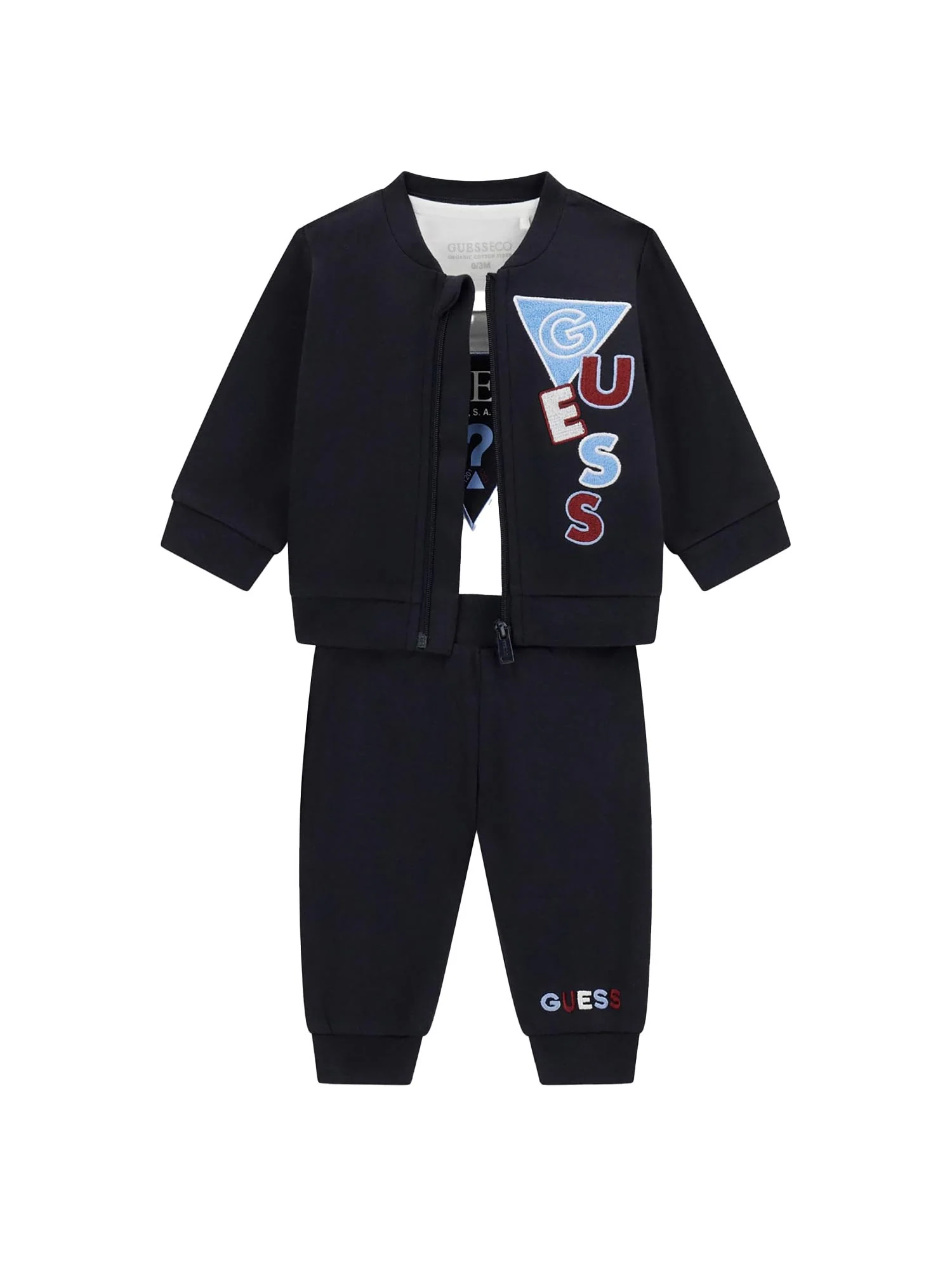 Completo Guess Neonato felpa, body e pantalone ricamo blu