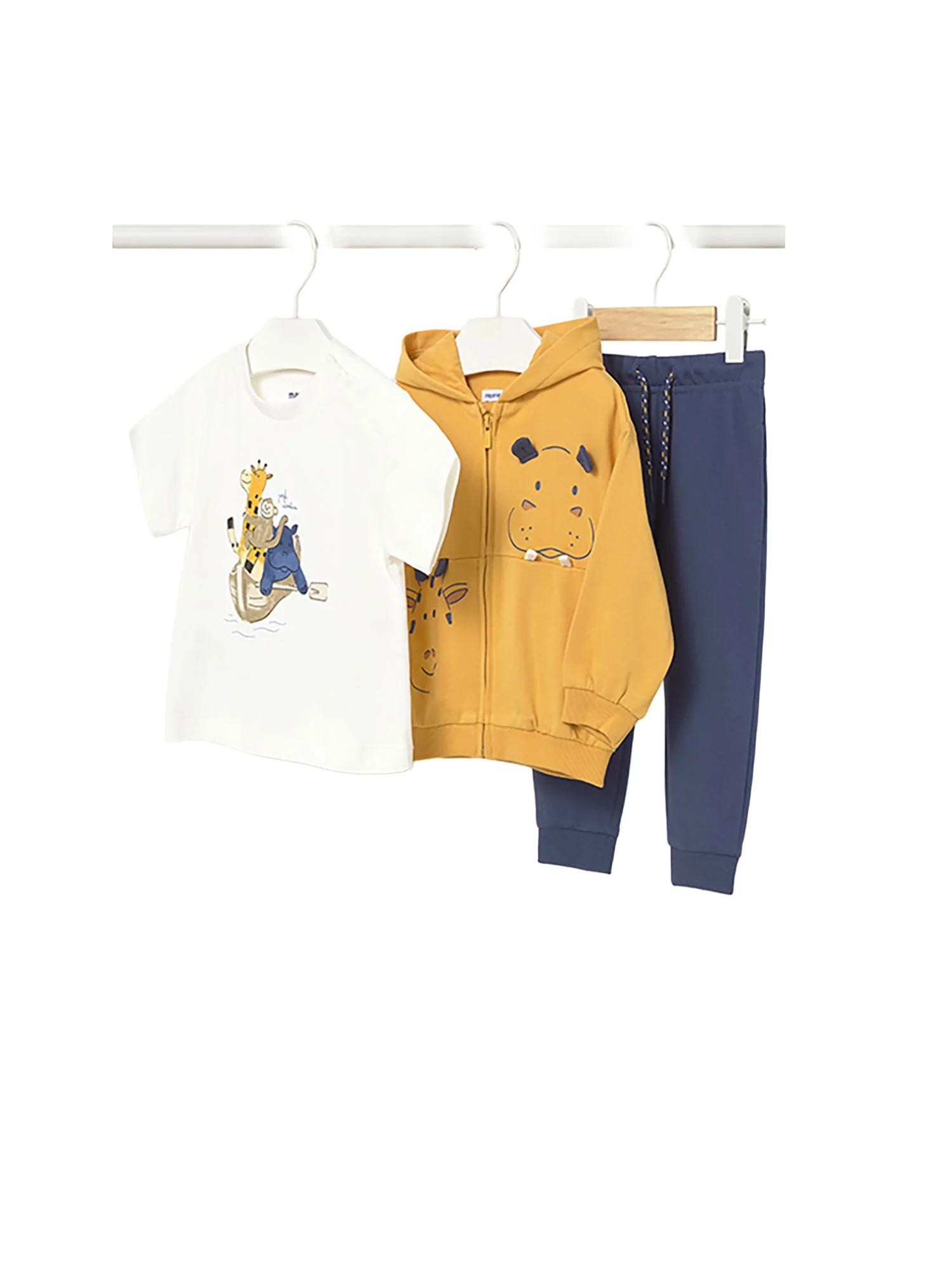 Completo Mayoral Bambino felpa, t-shirt e pantalone animals pesca