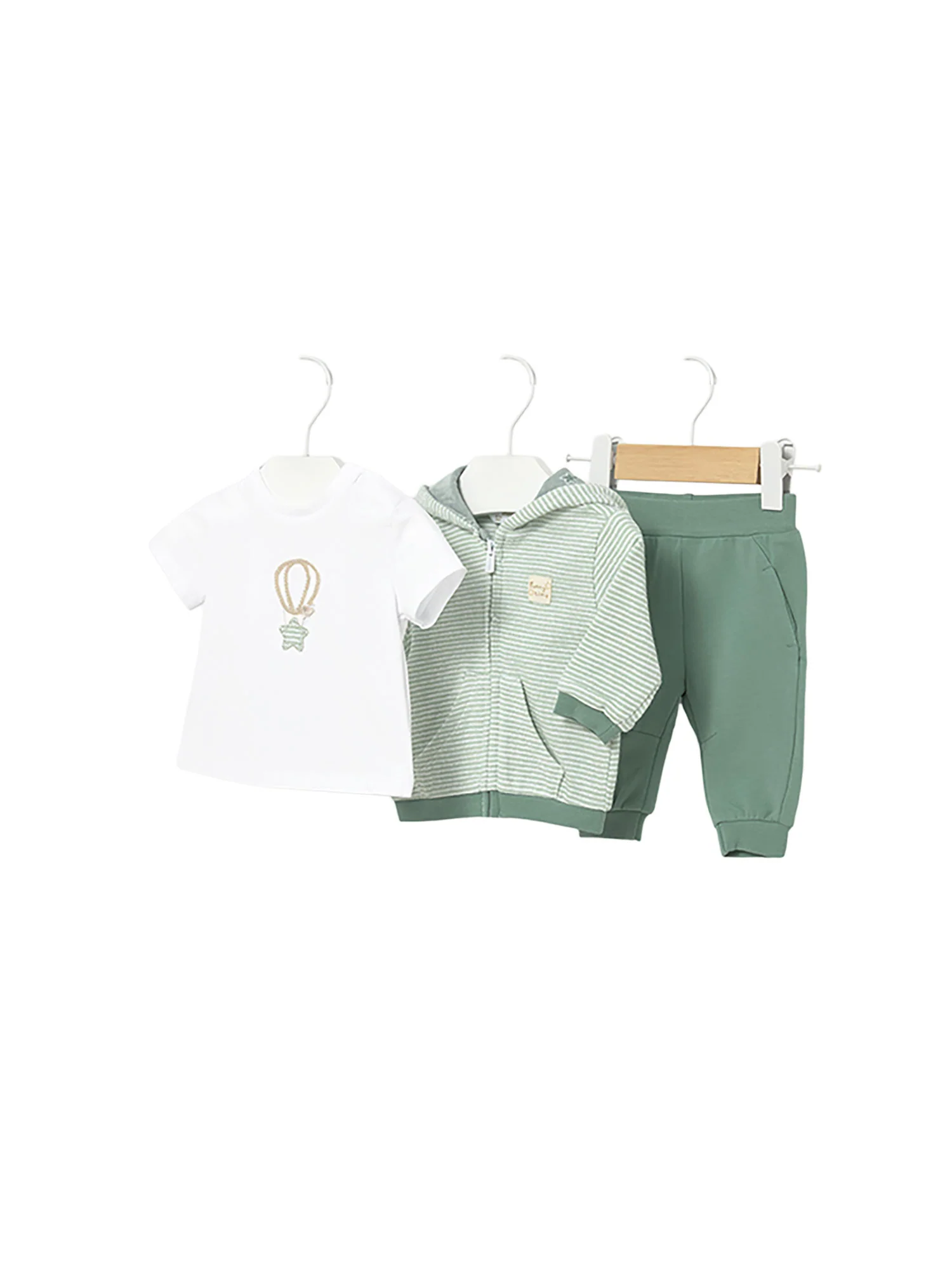 Completo Mayoral Bambino felpa, t-shirt e pantalone muschio