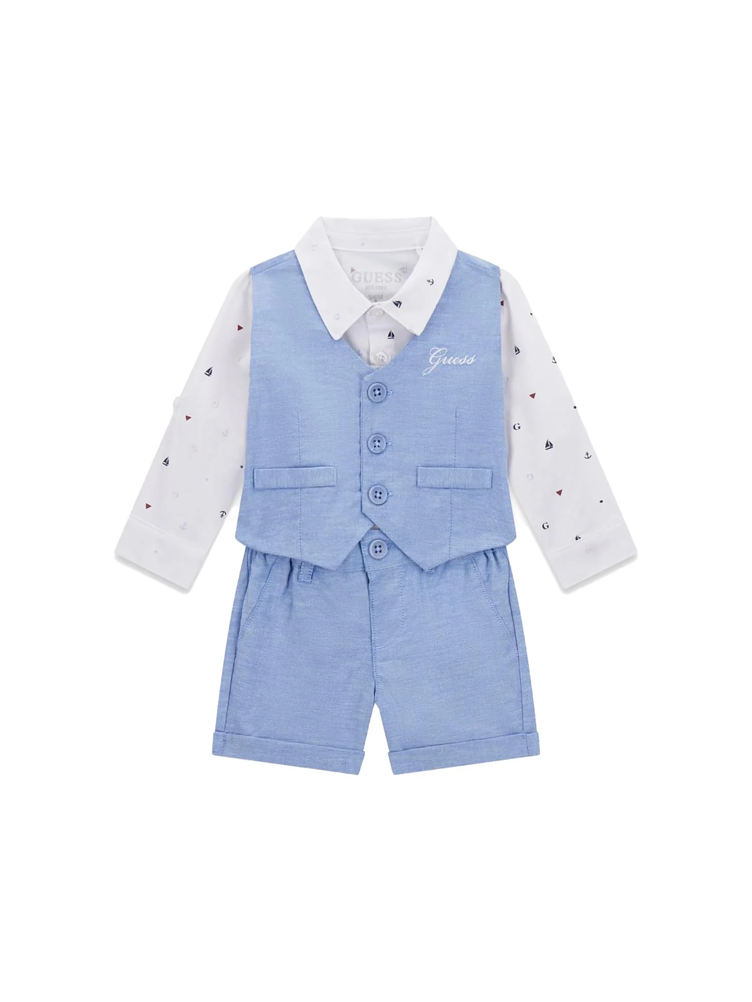 Completo Guess Neonato gilet, camicia e shorts oxford