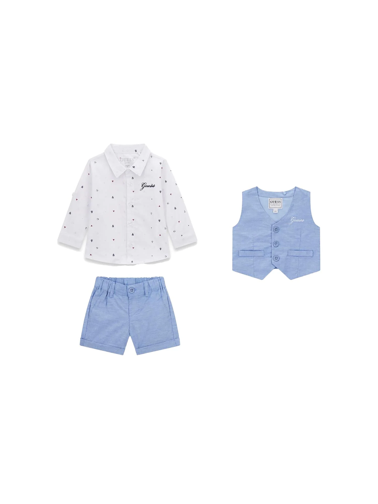 Completo Guess Neonato gilet, camicia e shorts oxford - Image 2