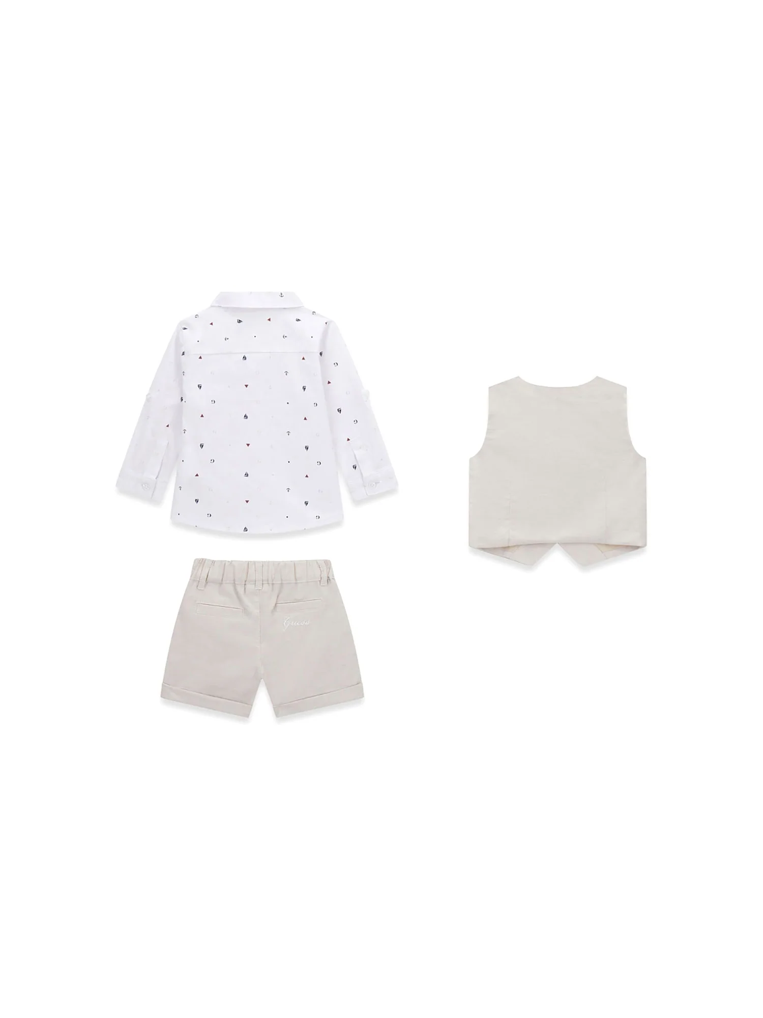 Completo Guess Neonato gilet, camicia e shorts taupe - Image 3