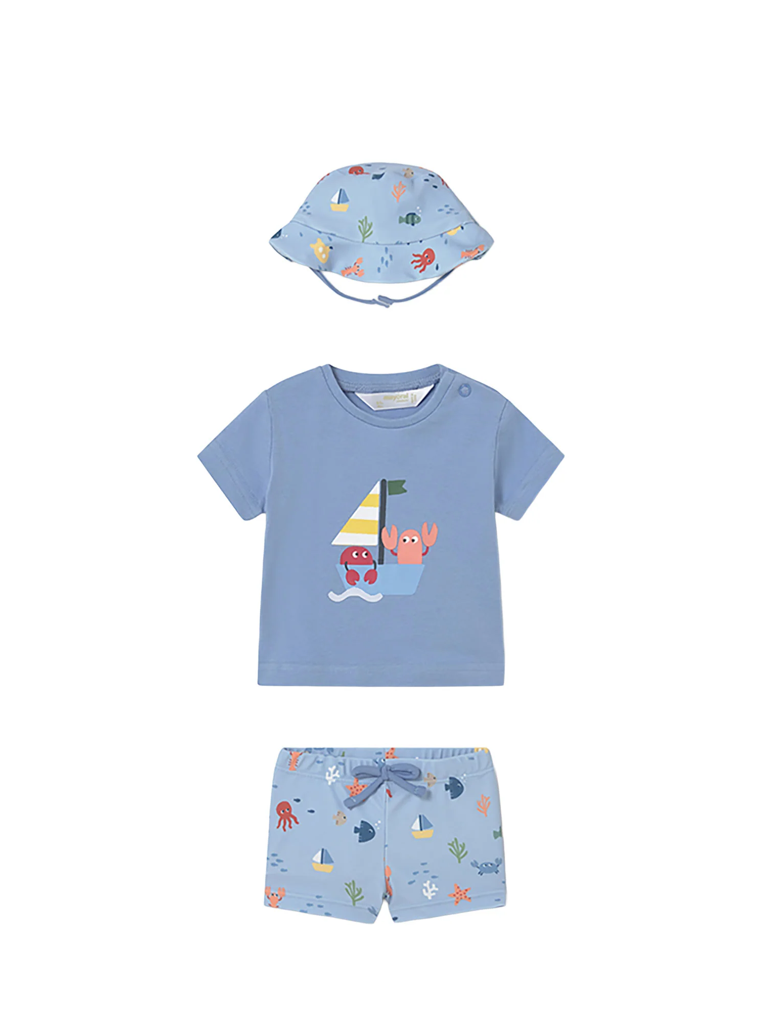 Completo Mayoral Neonato t-shirt, boxer mare e cappello veliero