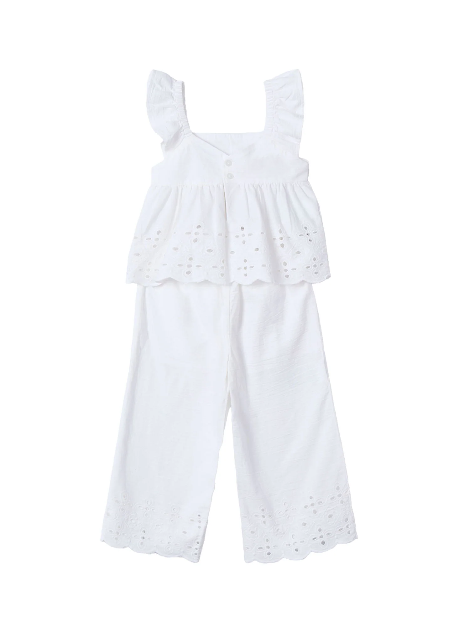 Completo due pezzi (blusa+pantaloni) cotone bianco - Image 2