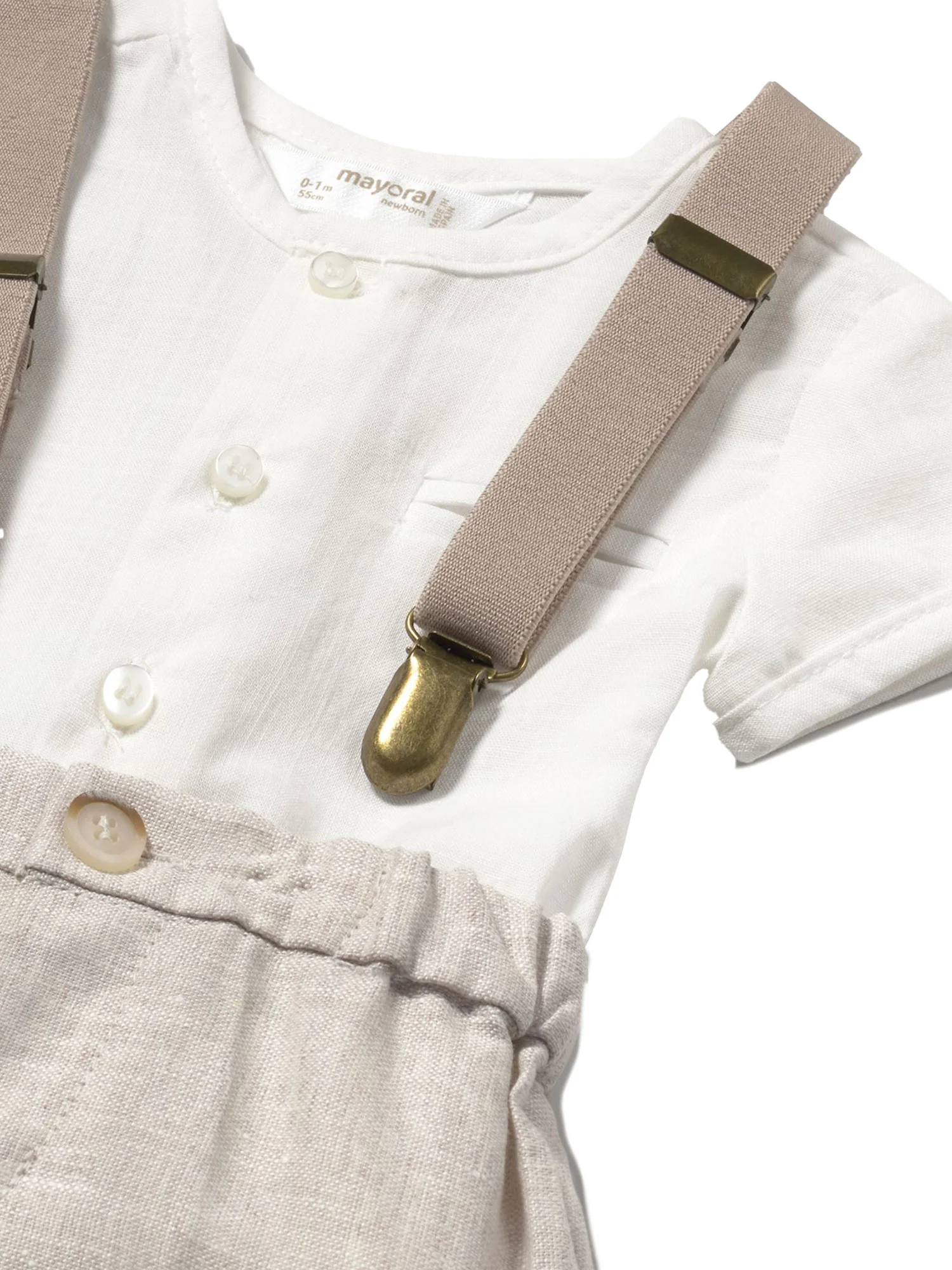 Completo tre pezzi (camicia+short+bretelle) beige - Image 3