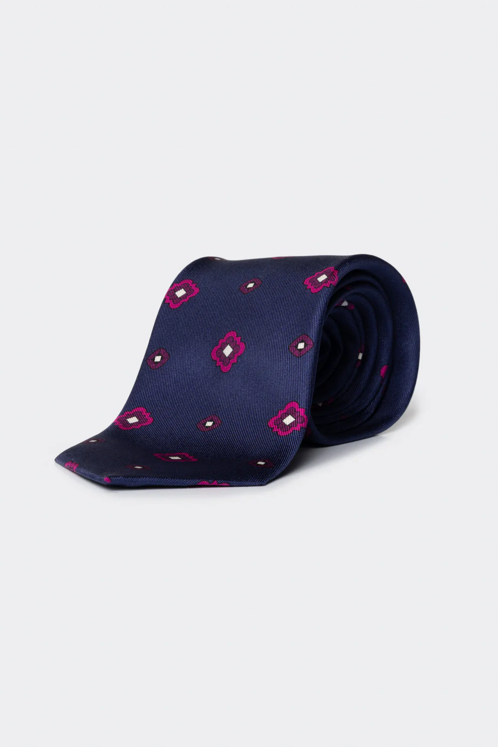 Cravatta in seta con fantasia geometrica blu