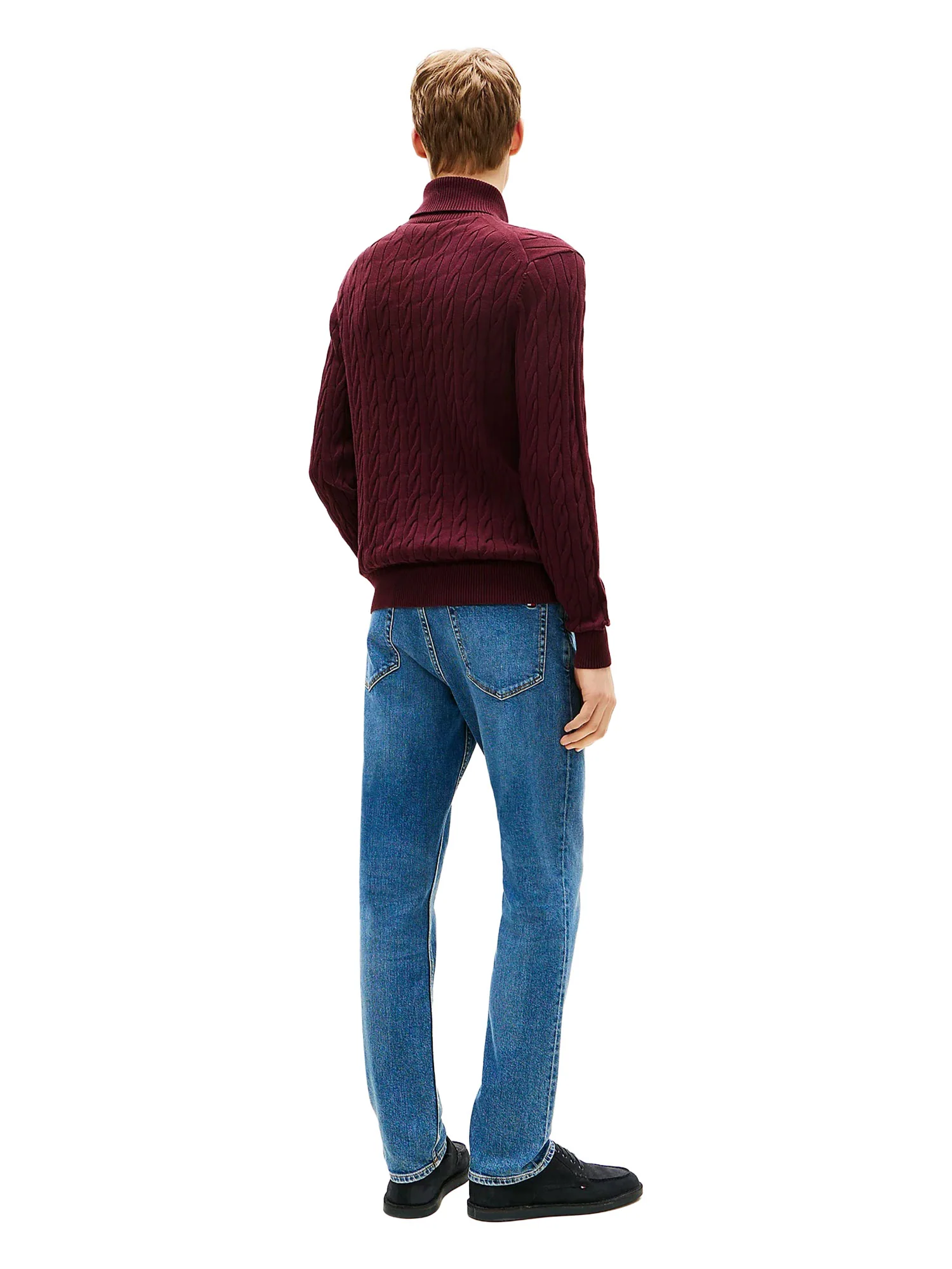 Dolcevita Tommy Hilfiger uomo cotton collo alto maglia intrecciata bordeaux - Image 2