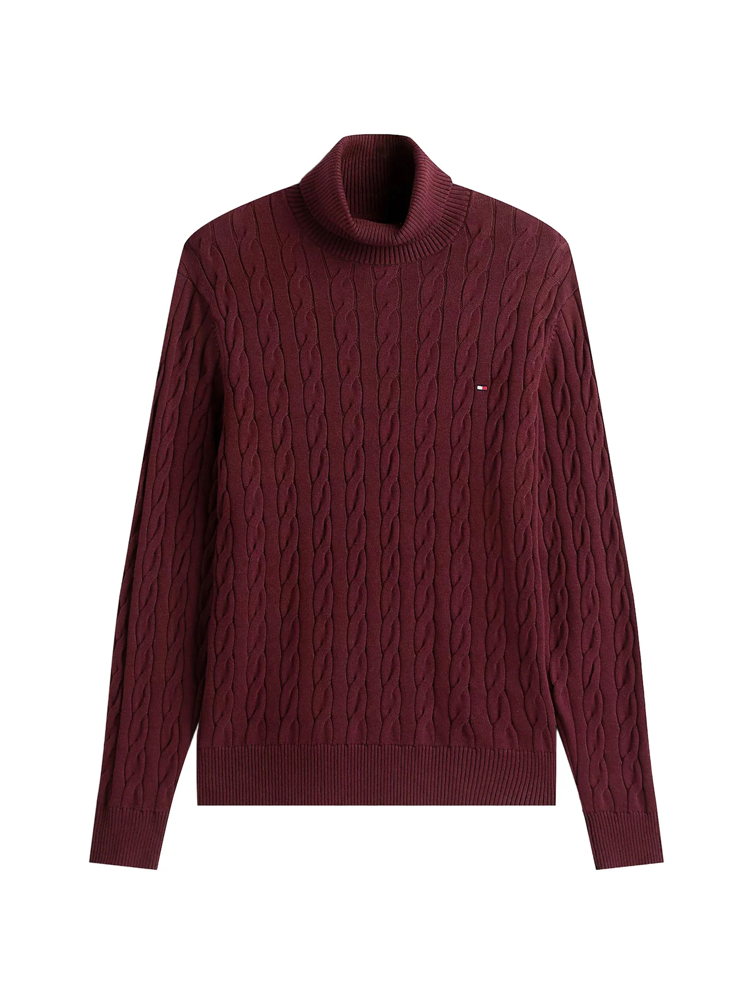 Dolcevita Tommy Hilfiger uomo cotton collo alto maglia intrecciata bordeaux - Image 3