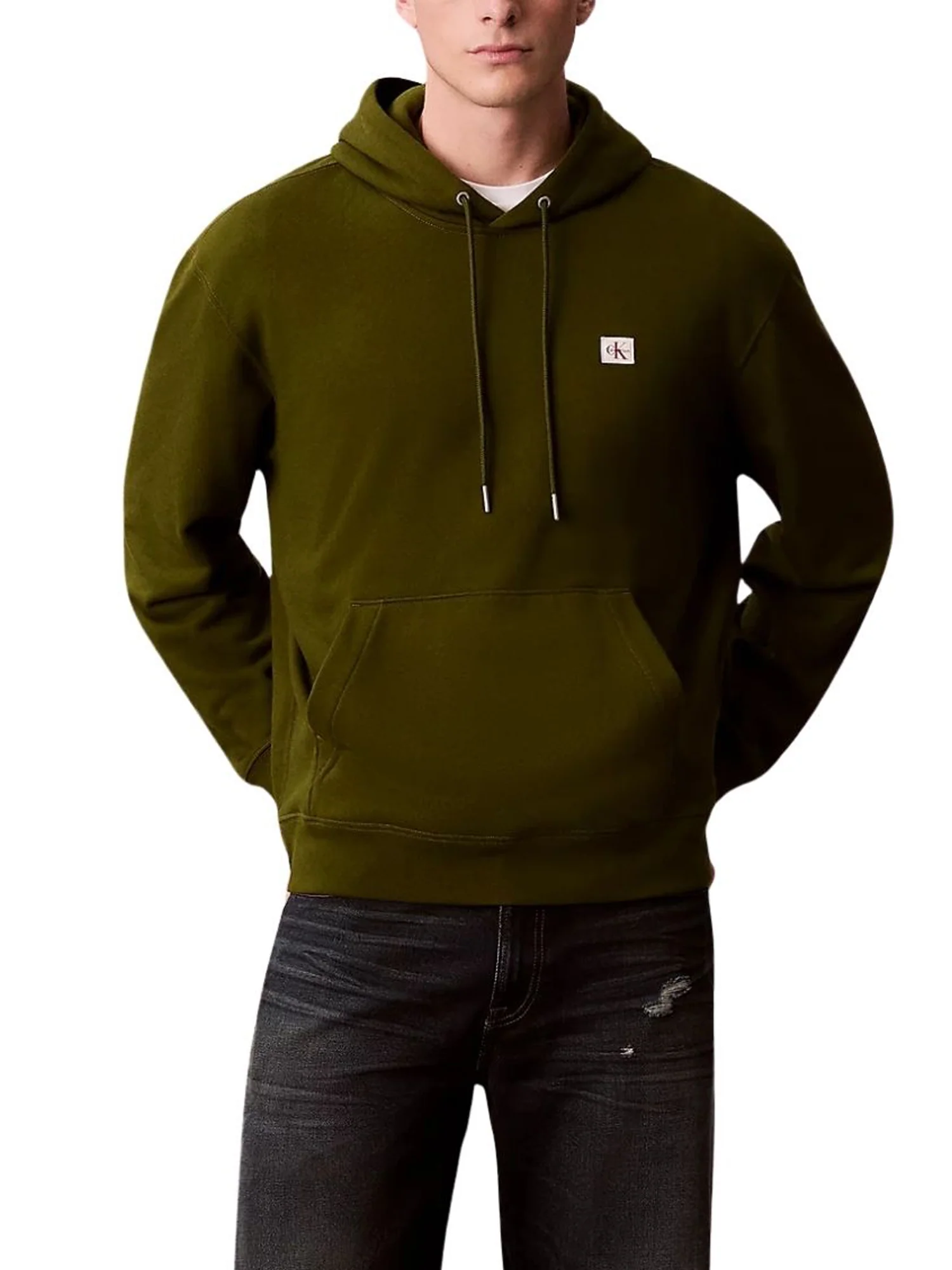 Felpa con cappuccio Calvin Klein Jeans modello badge 350terry verde