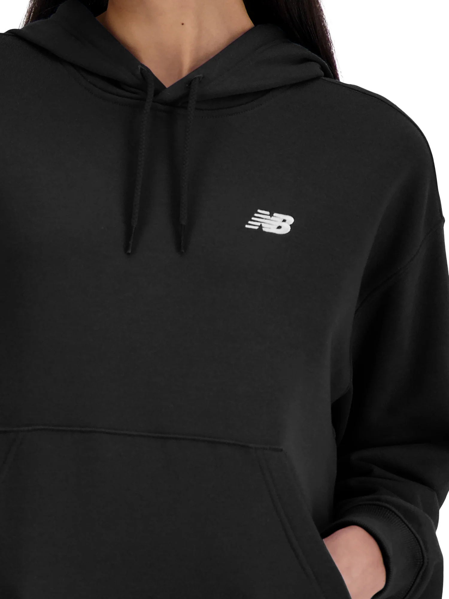 Felpa New Balance donna logo al petto con cappuccio ess french terry nero - Image 4
