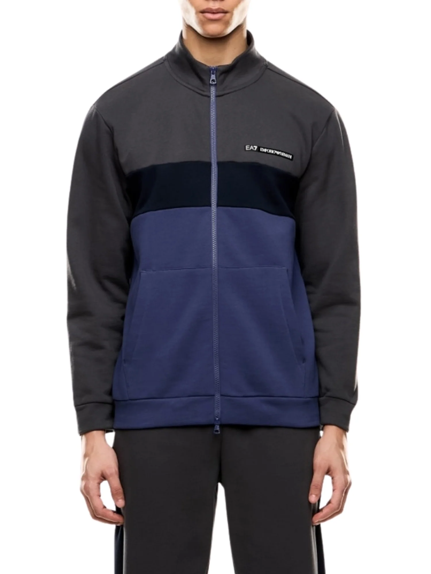 Felpa con cappuccio con logo manica EA7 uomo asfalto
