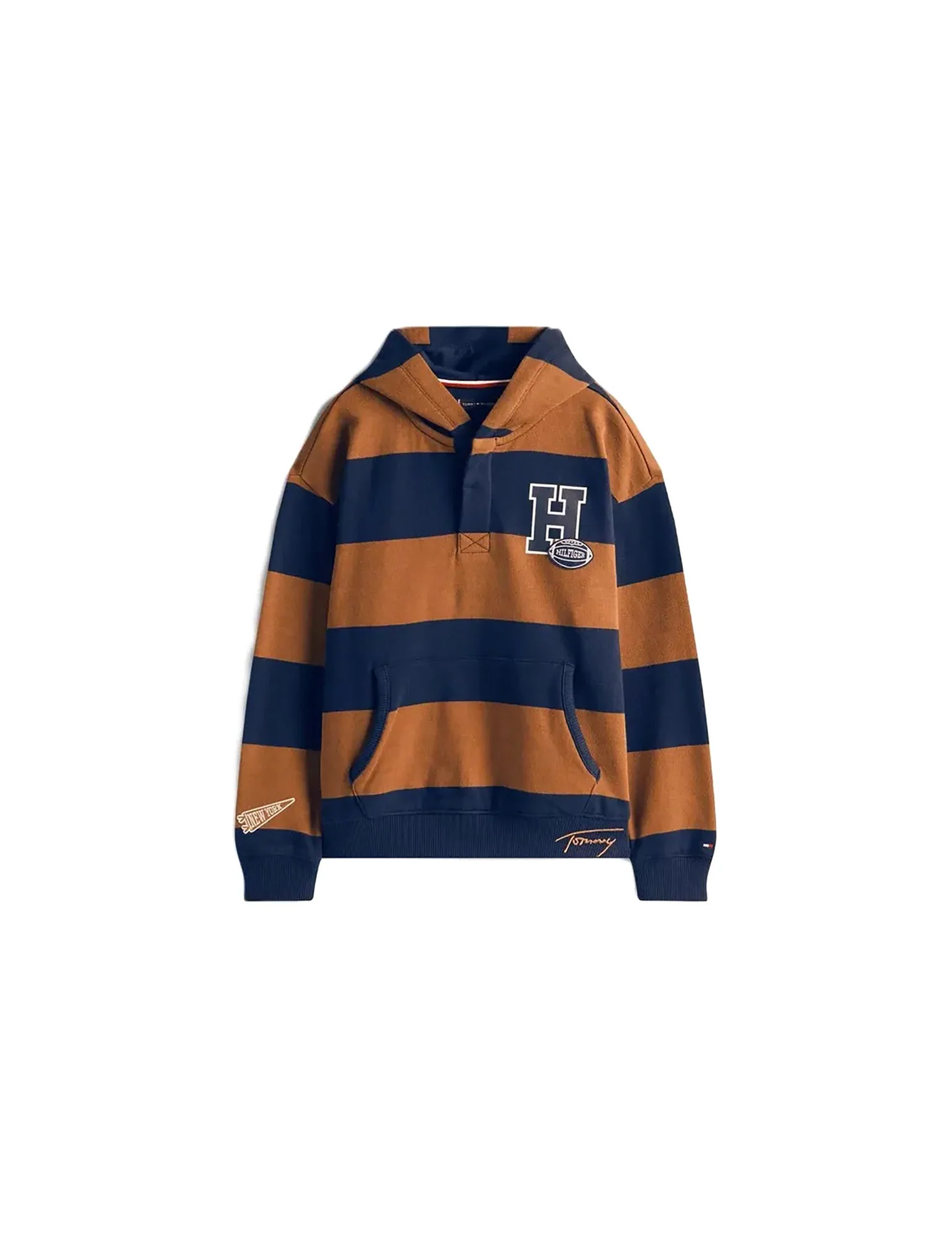 Felpa con cappuccio e bottoni Tommy Hilfiger bimbo varsity stripe nocciola