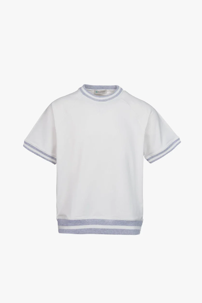 T-shirt felpa in cotone con elastico a contrasto bianco