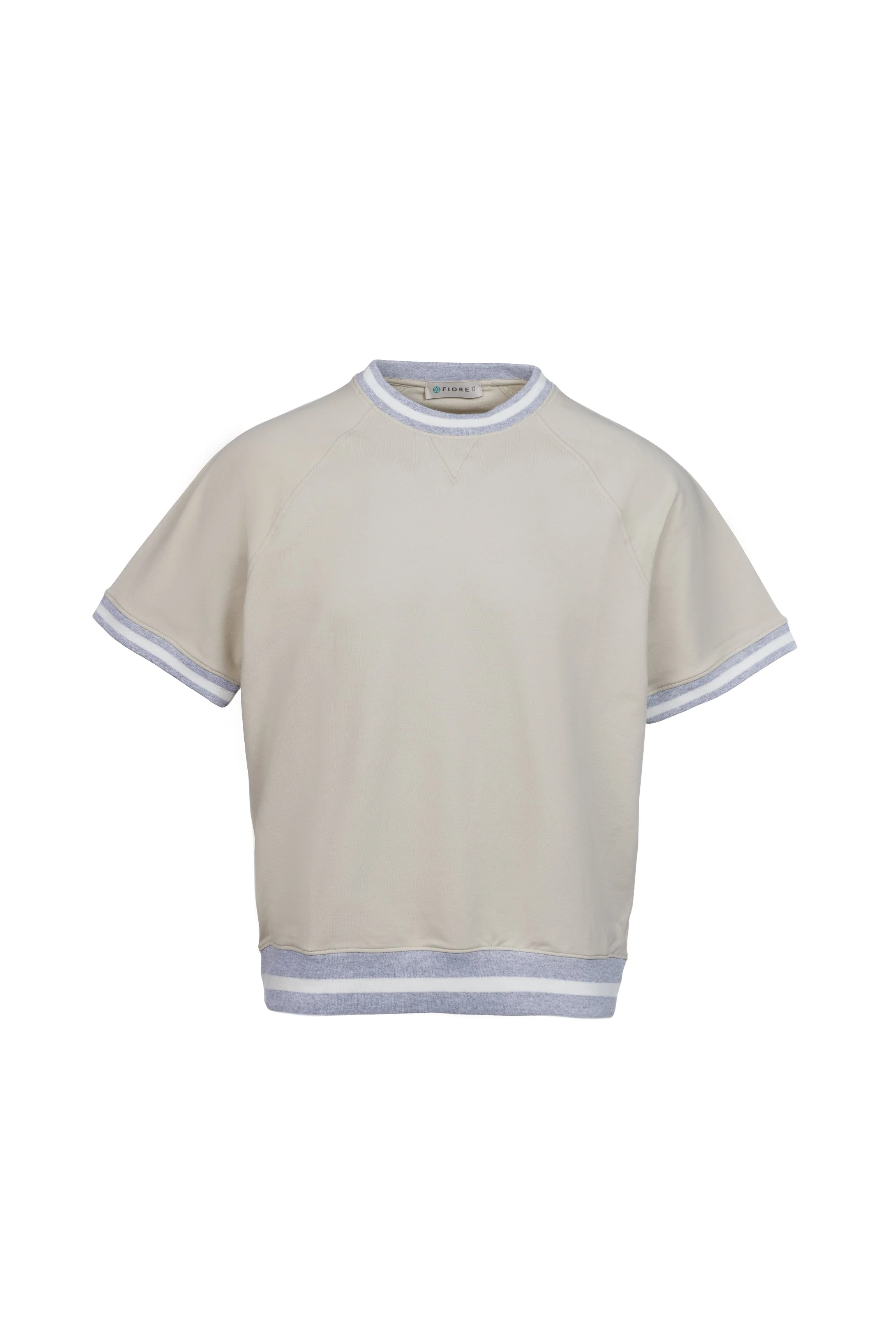 T-shirt felpa in cotone con elastico a contrasto sabbia