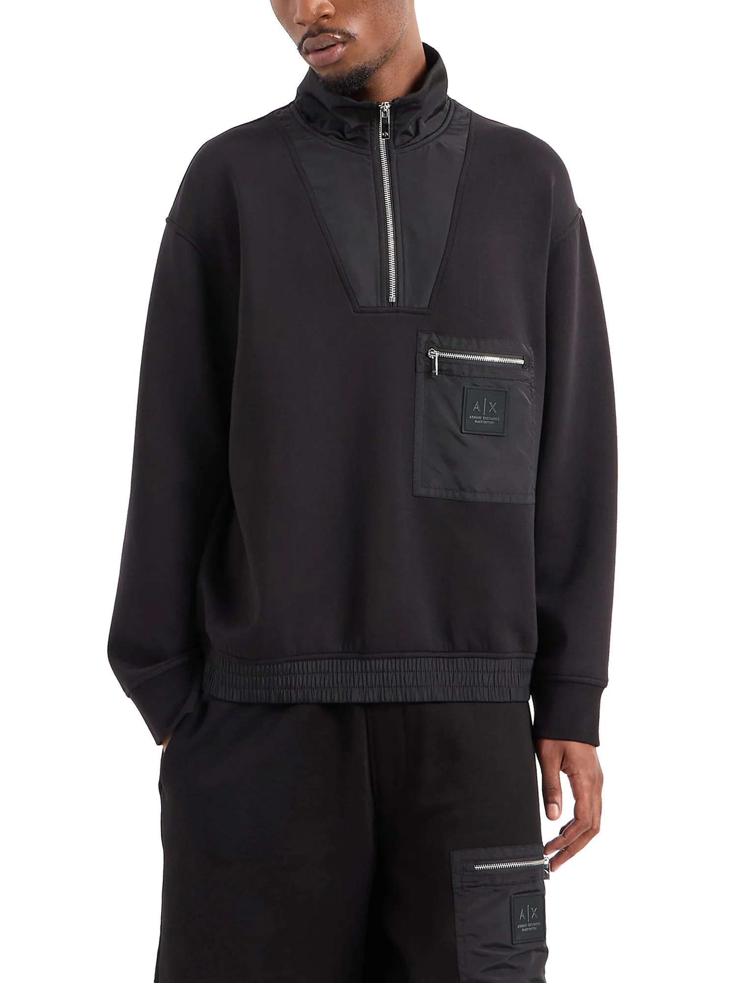 Felpa mezza zip logo nero
