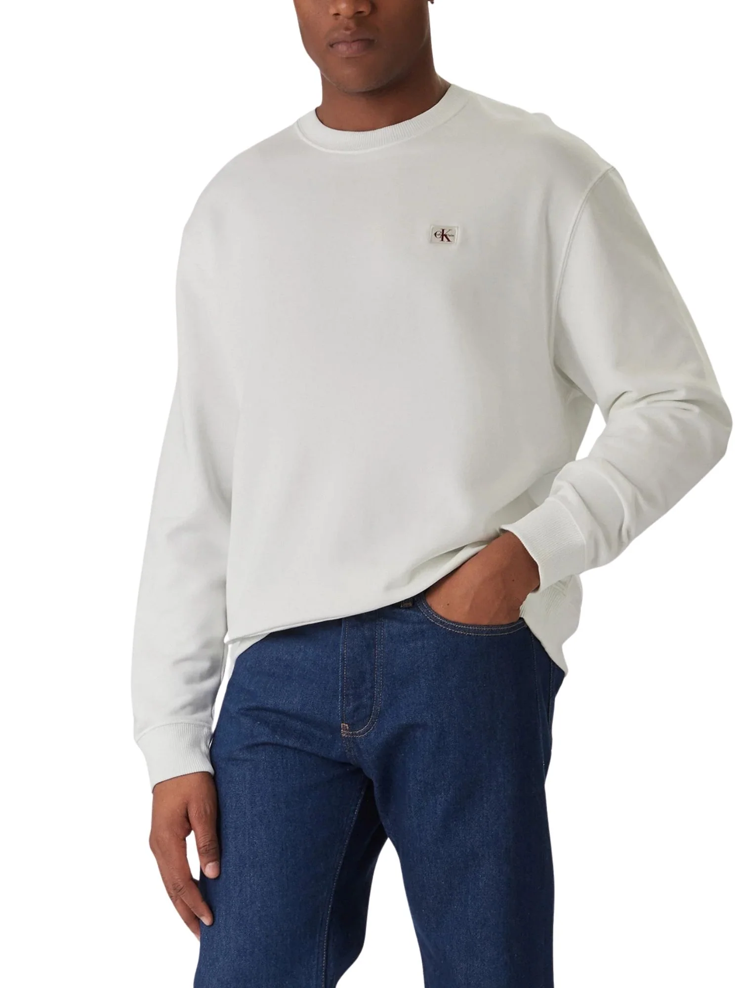 Felpa con maniche lunghe Calvin Klein Jeans modello badge 350terry bianco