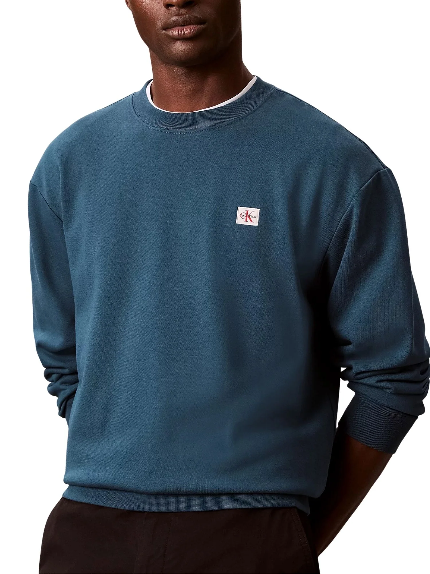 Felpa con maniche lunghe Calvin Klein Jeans modello badge 350terry blu