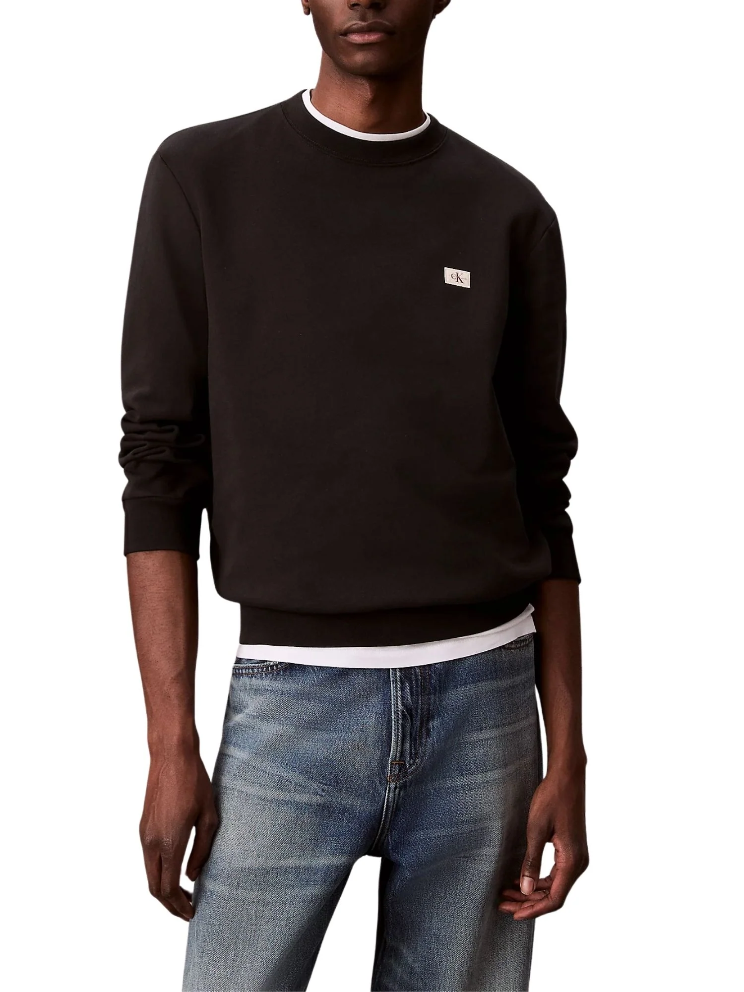 Felpa con maniche lunghe Calvin Klein Jeans modello badge 350terry nero