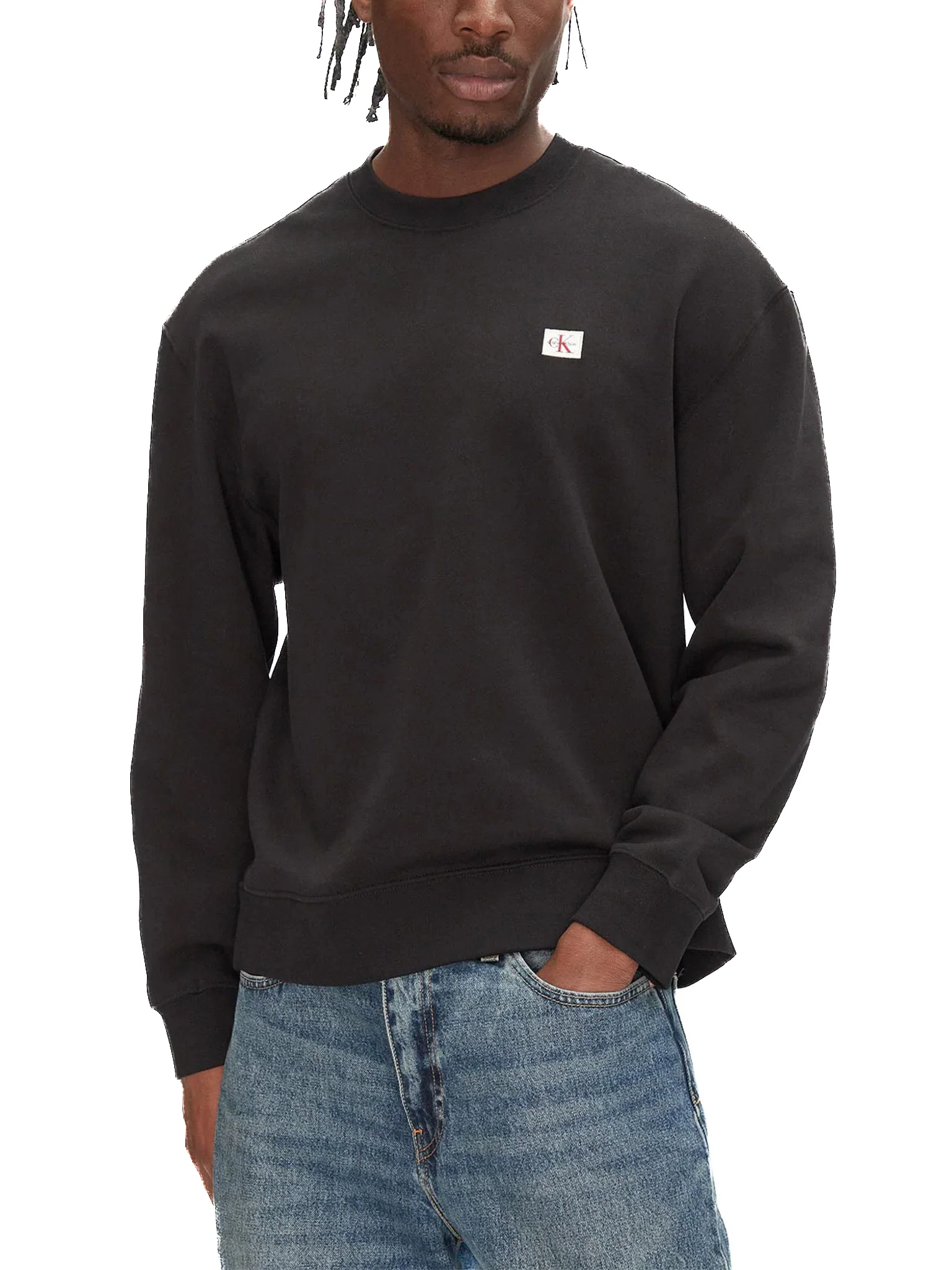 Felpa Calvin Klein in cotone logo badge nero