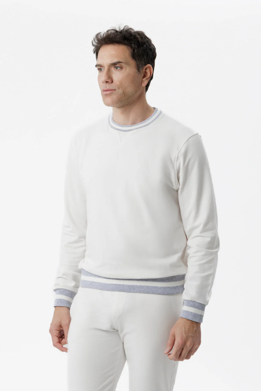 Felpa girocollo in cotone bianco con dettagli bicolore bianco
