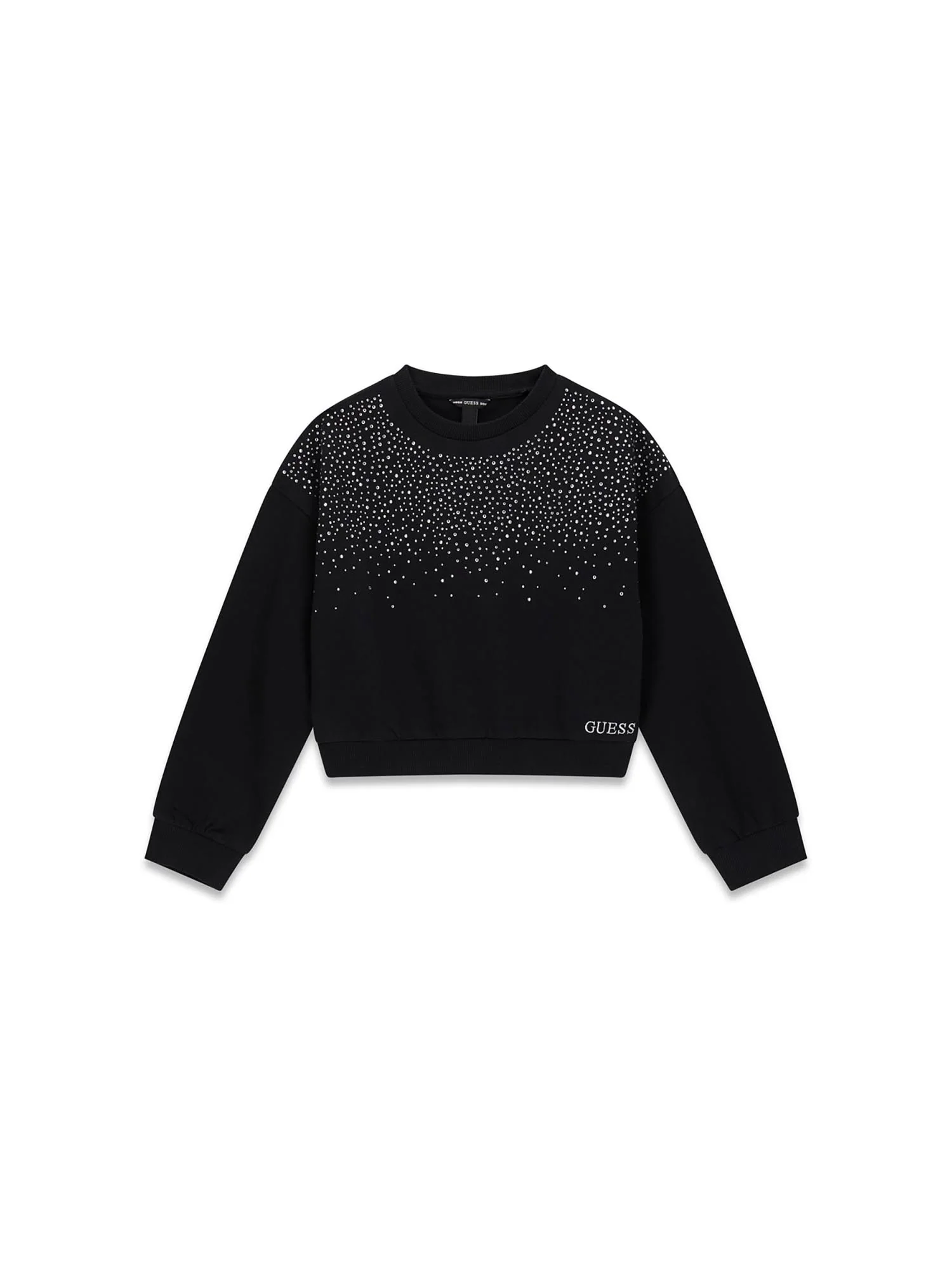 Felpa Guess Bambina crop oversize con strass nero