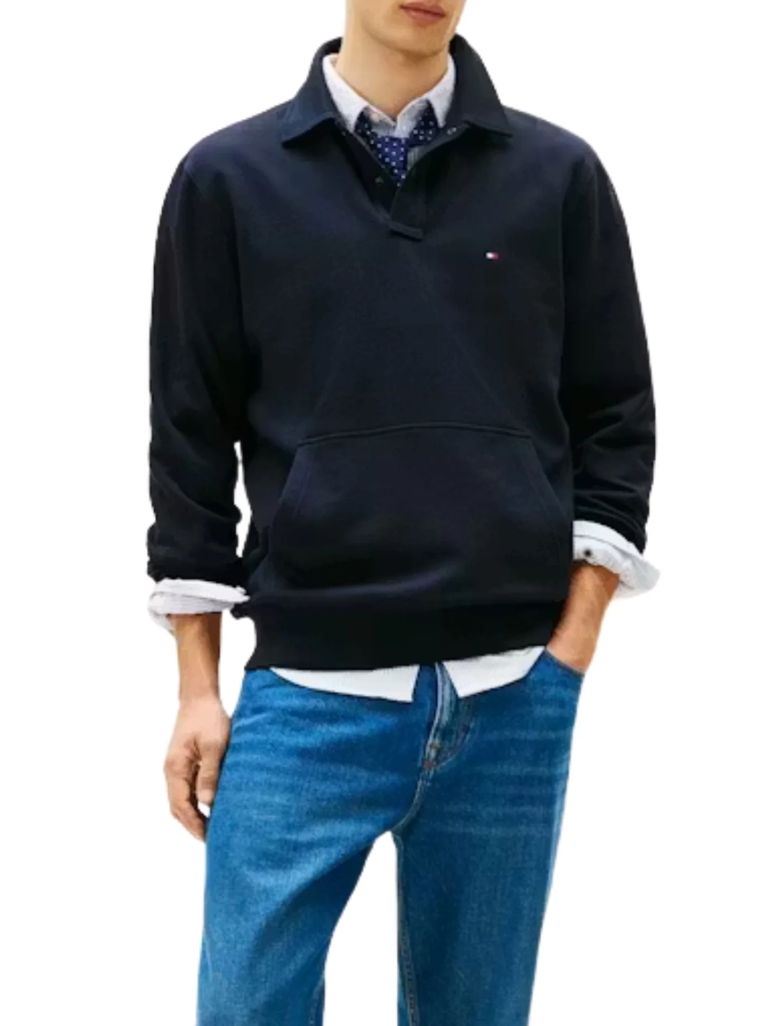 Felpa polo con maniche lunghe Tommy Hilfiger modello essential terry blu