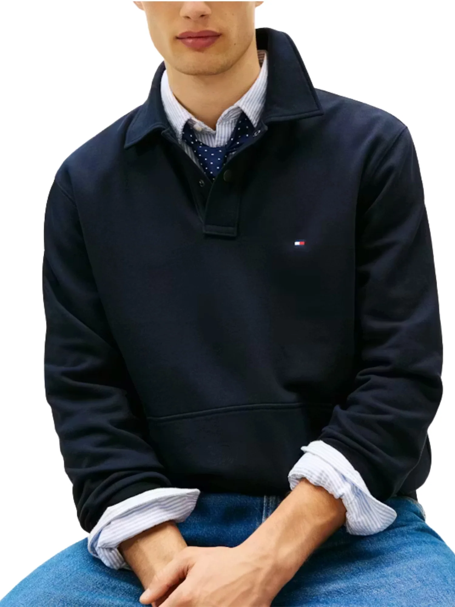 Felpa polo con maniche lunghe Tommy Hilfiger modello essential terry blu - Image 3