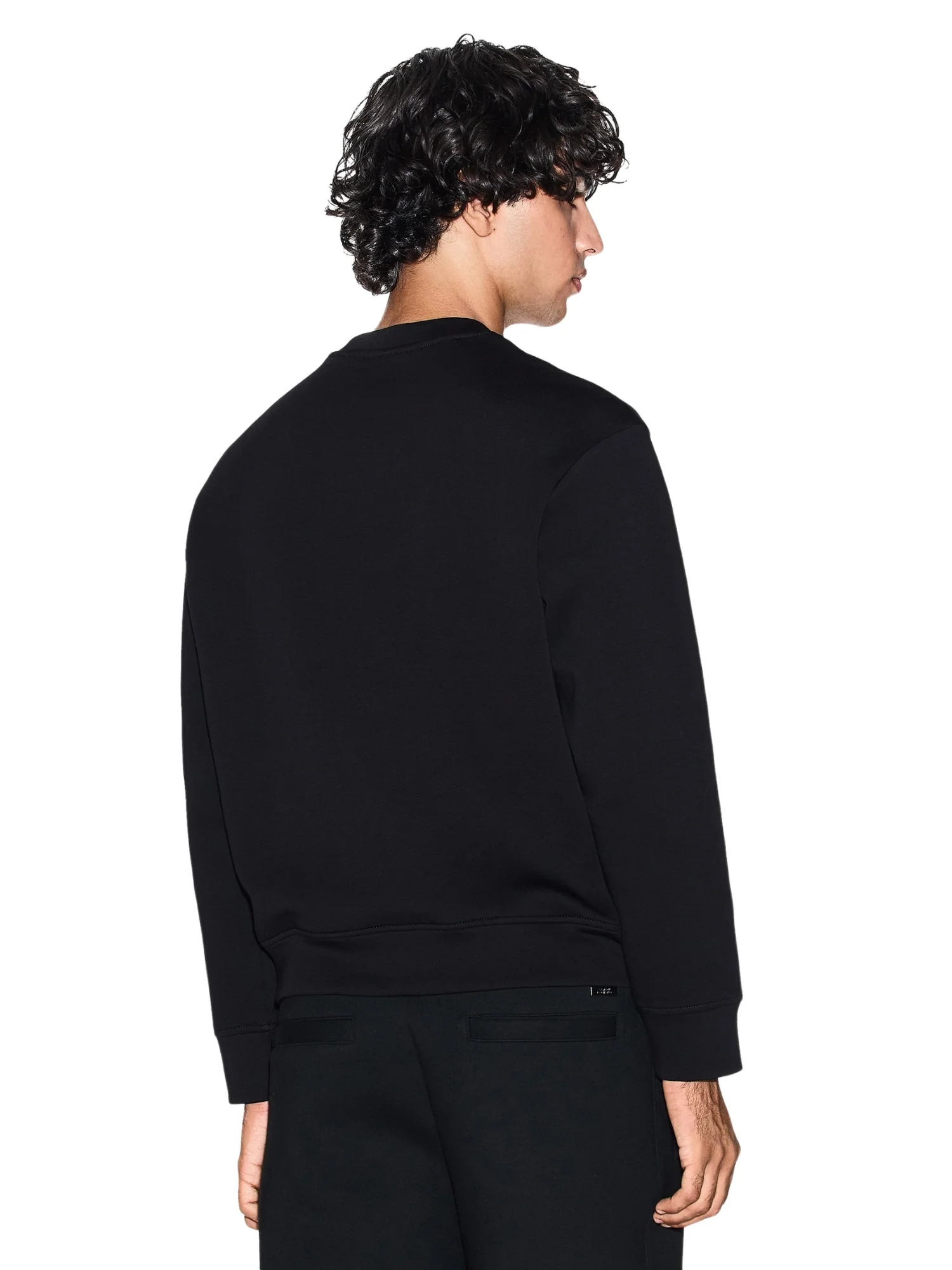 Felpa a girocollo senza cappuccio Armani Exchange uomo ricamo al petto nero diagonal - Image 2