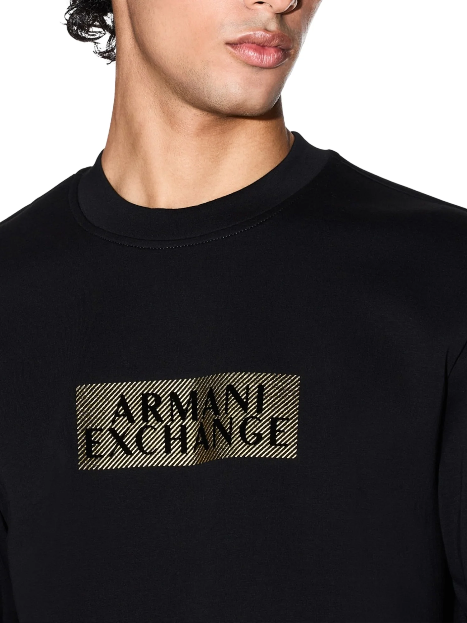 Felpa a girocollo senza cappuccio Armani Exchange uomo ricamo al petto nero diagonal - Image 3