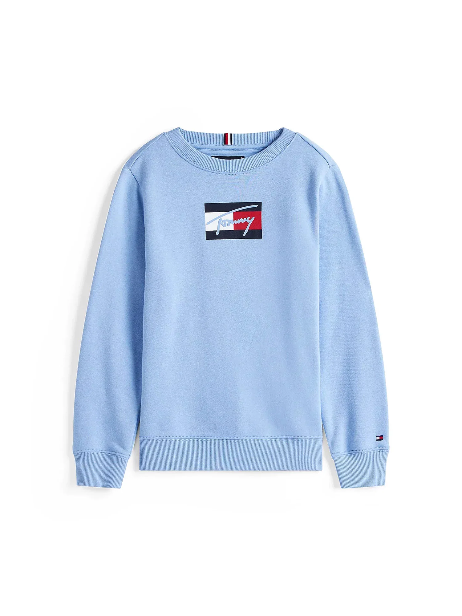 Felpa girocollo Tommy Hilfiger bambino logo script e bandiera celeste