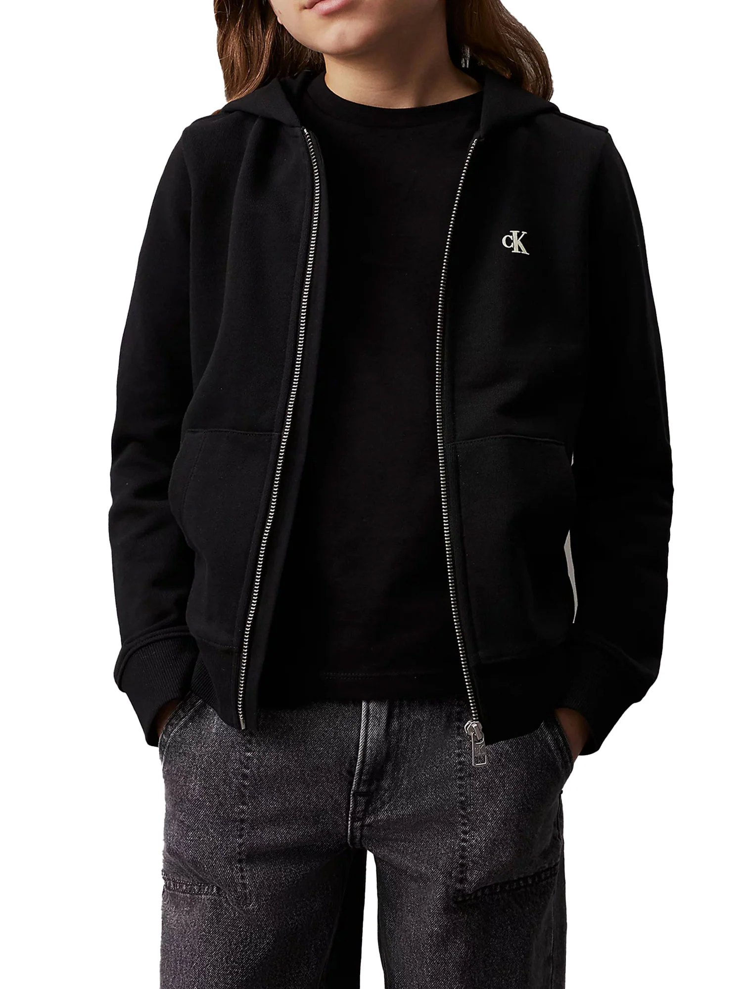 Felpa teen con zip e stampa logo nero