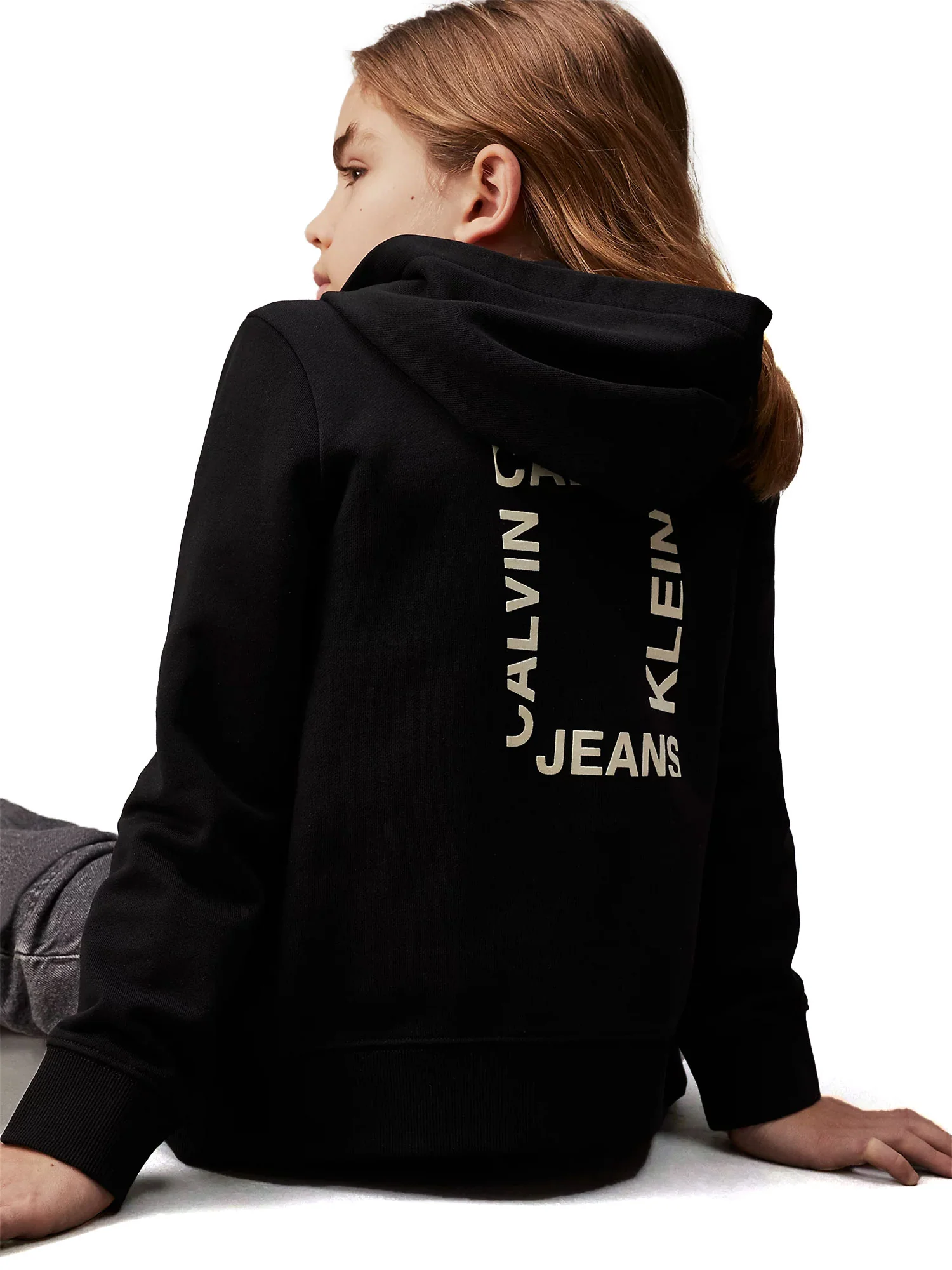 Felpa teen con zip e stampa logo nero - Image 3