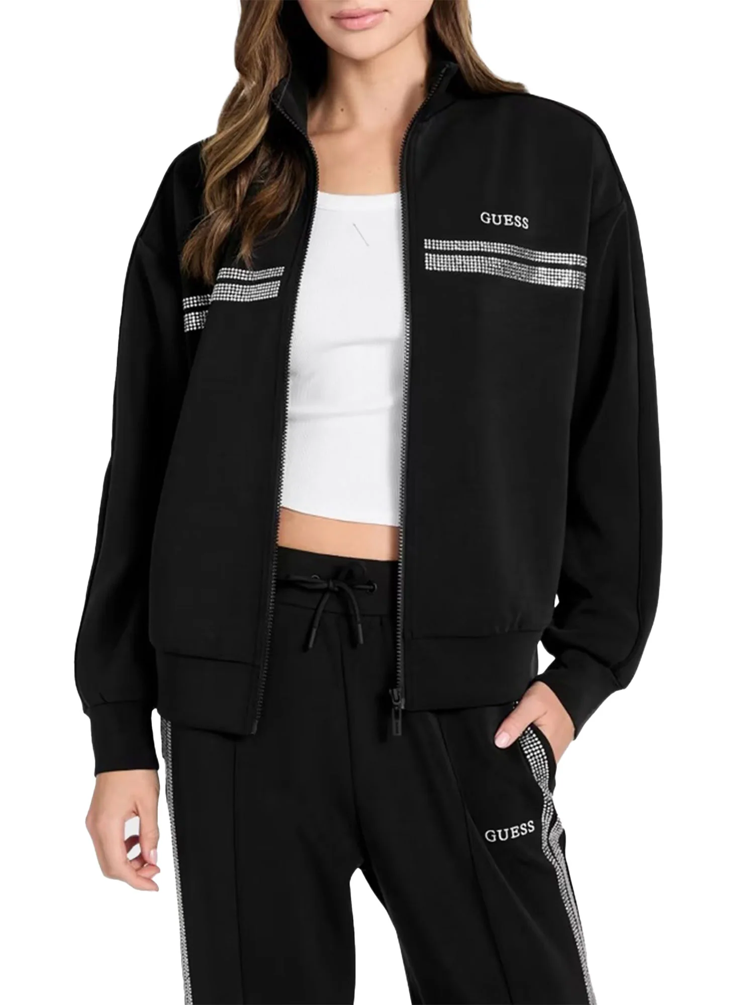 Felpa Guess Donna zip berthe nero