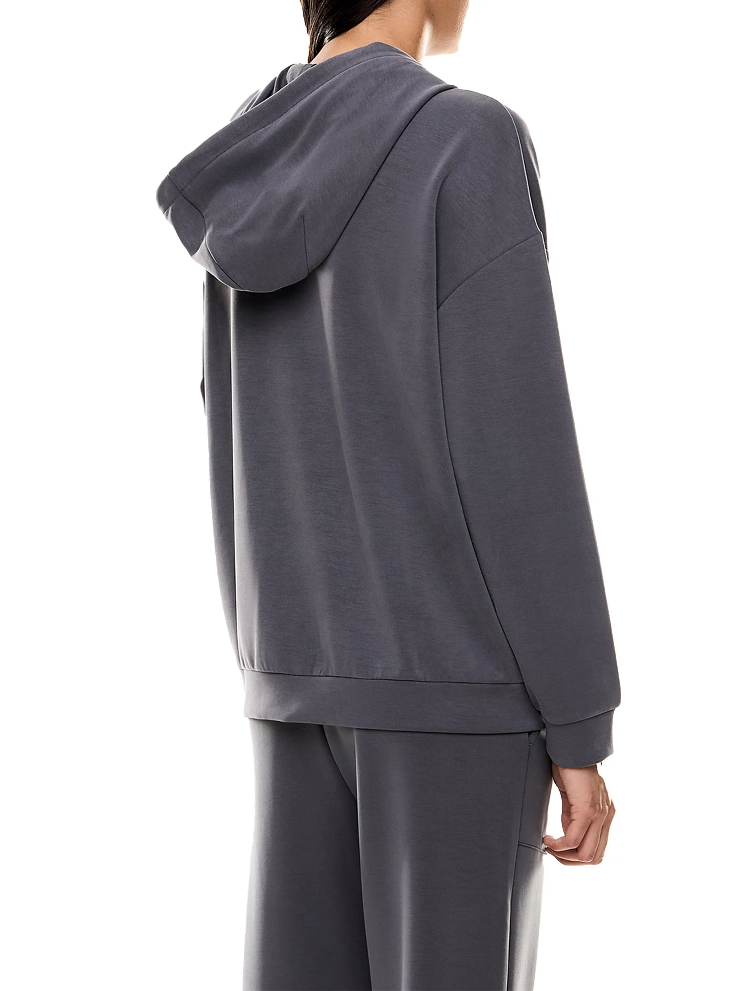 Felpa EA7 donna con cappuccio e zip logo applicato asfalto - Image 2