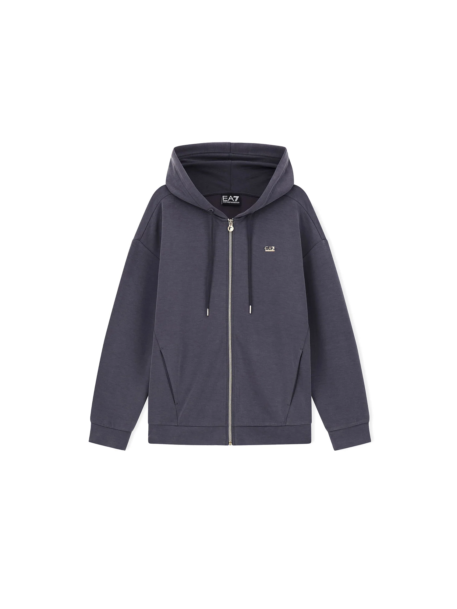 Felpa EA7 donna con cappuccio e zip logo applicato asfalto - Image 5