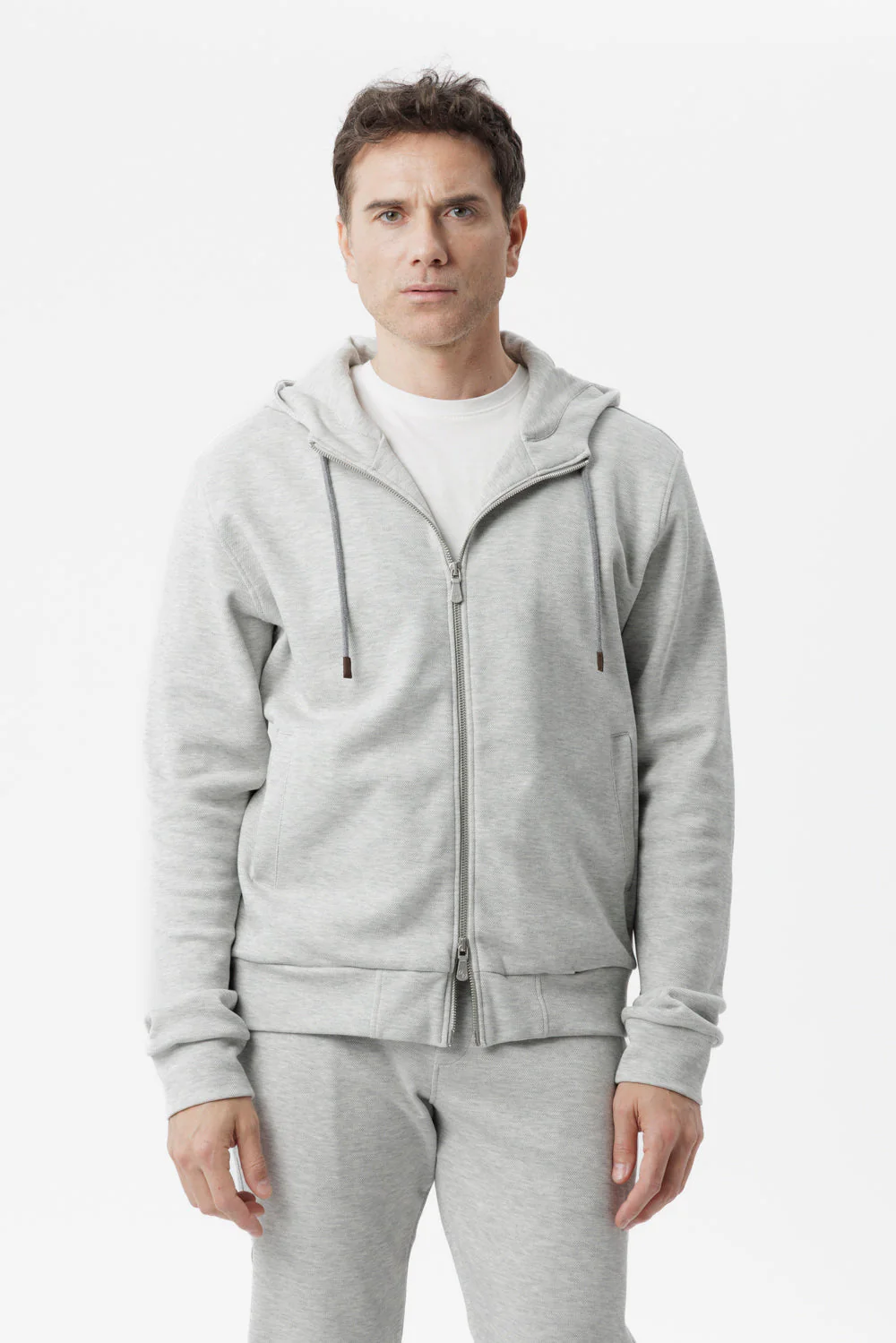 Felpa in cotone con cappuccio e zip grigio