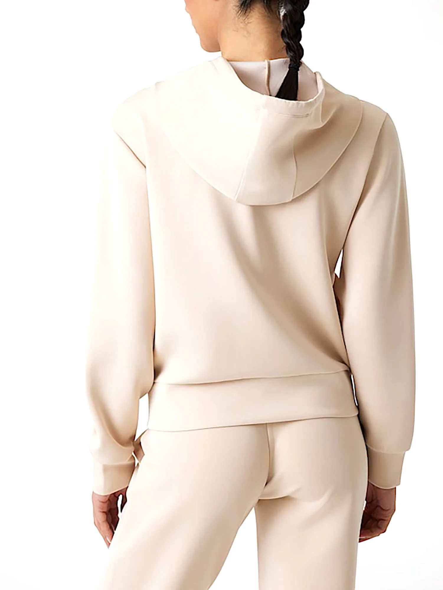 Felpa con zip e cappuccio Guess donna con logo triangolo beige - Image 2
