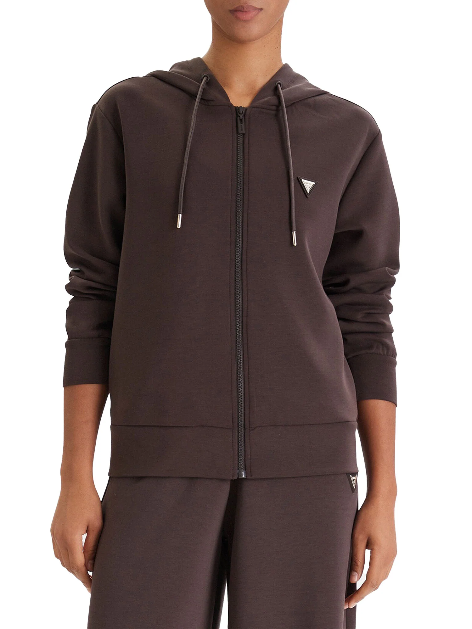 Felpa Guess Donna con zip e cappuccio olympe moro