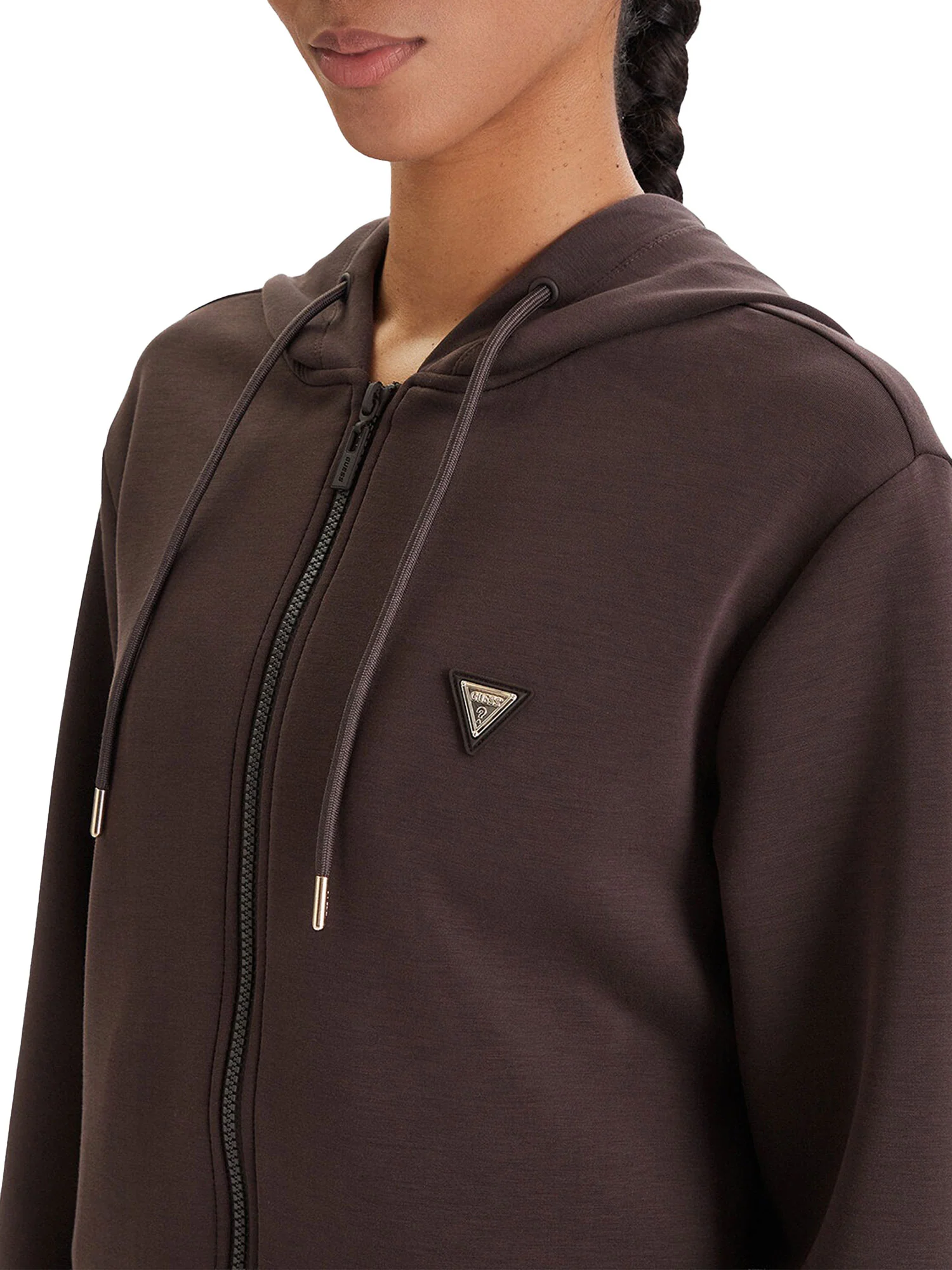 Felpa Guess Donna con zip e cappuccio olympe moro - Image 3