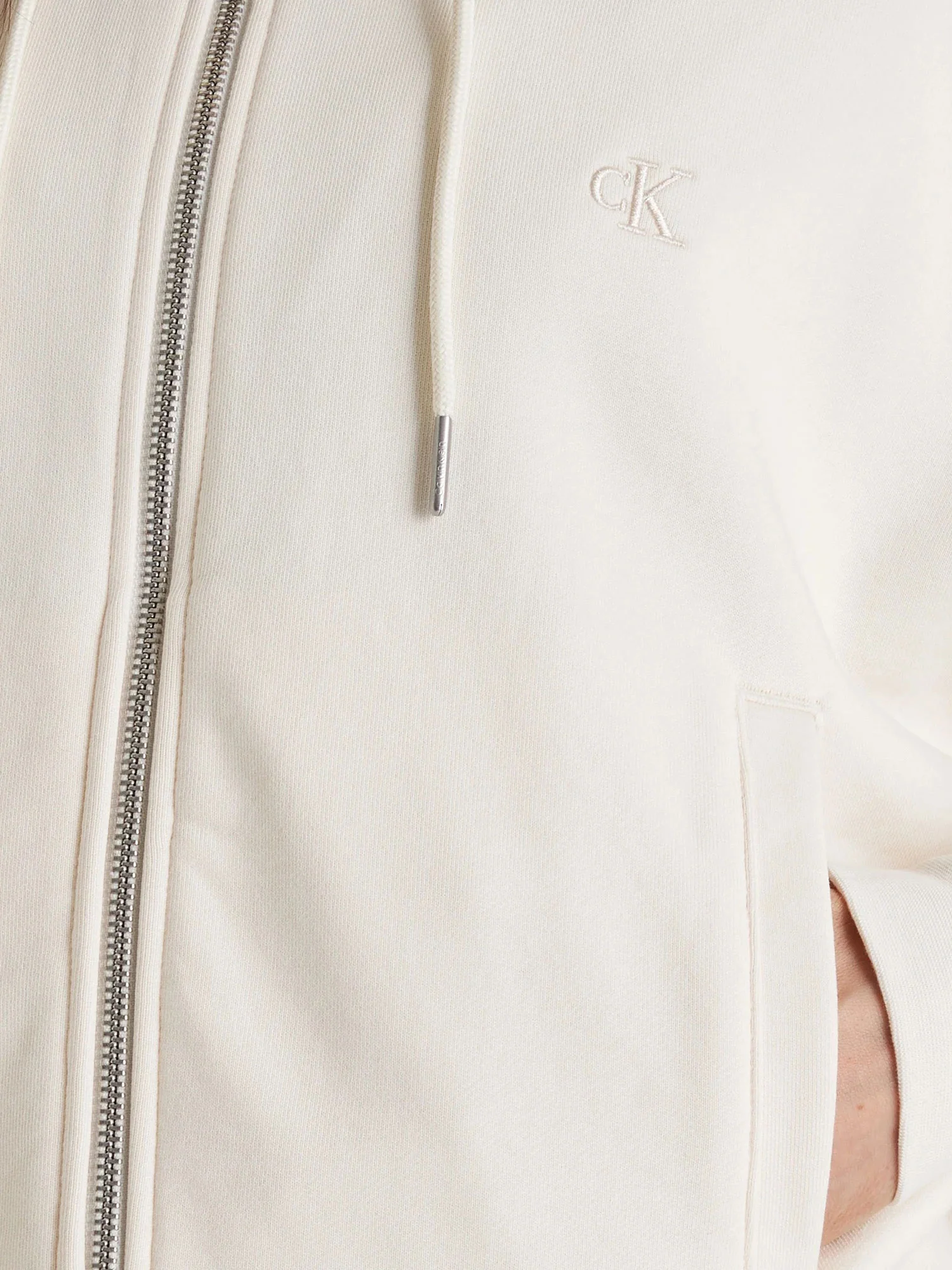 Felpa Calvin Klein Donna con zip stretch terry Bianco Latte - Image 3