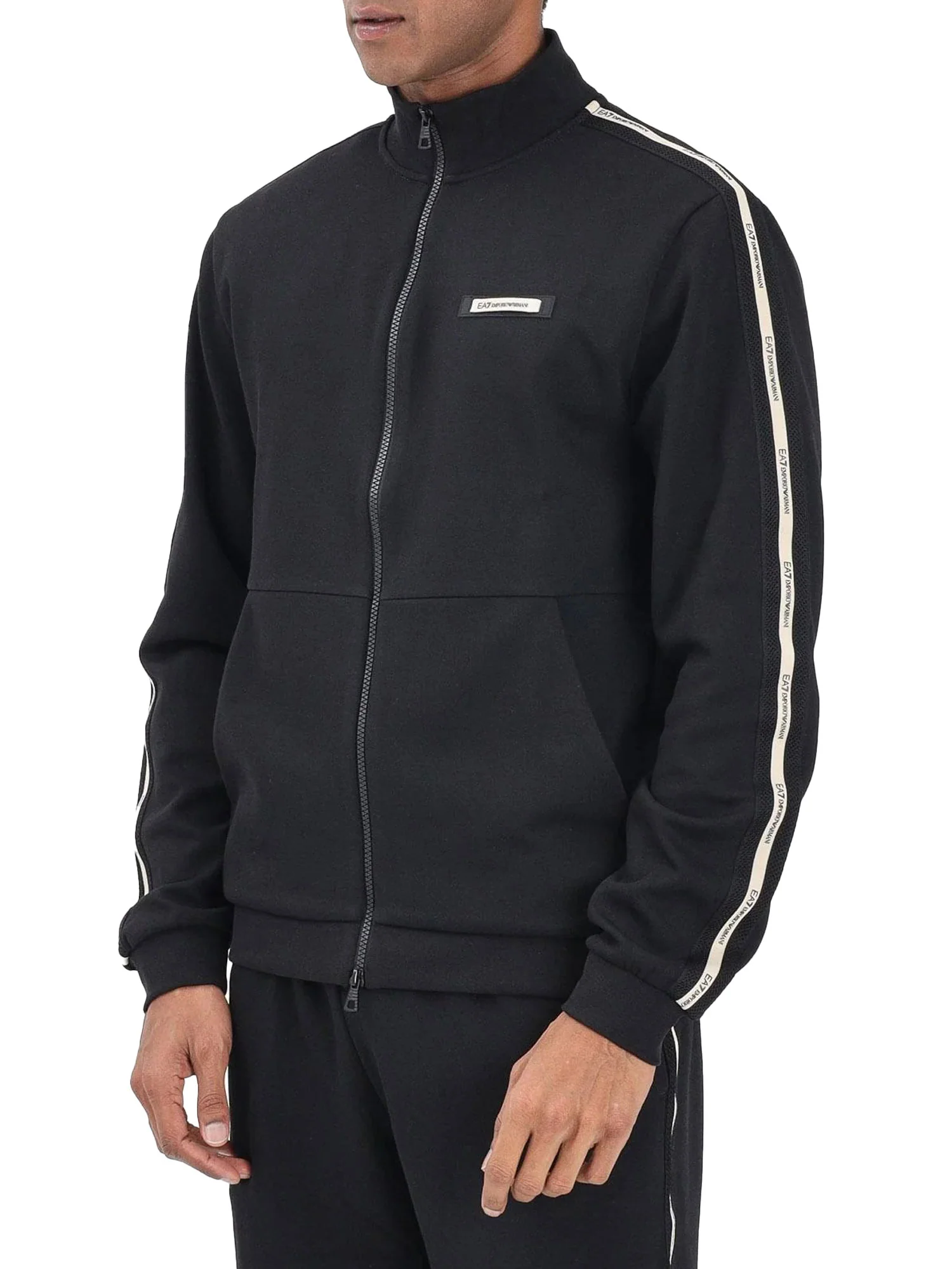 Felpa EA7 uomo con zip Train logo nero