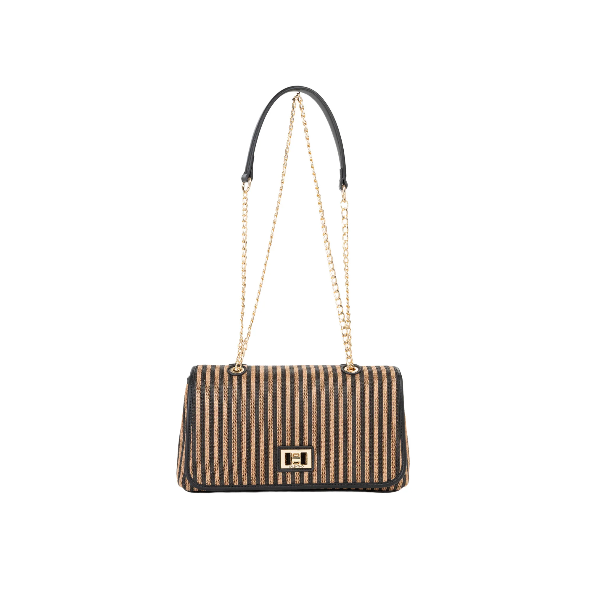 Borsa a spalla con pattina Valentino donna selene cuoio/nero