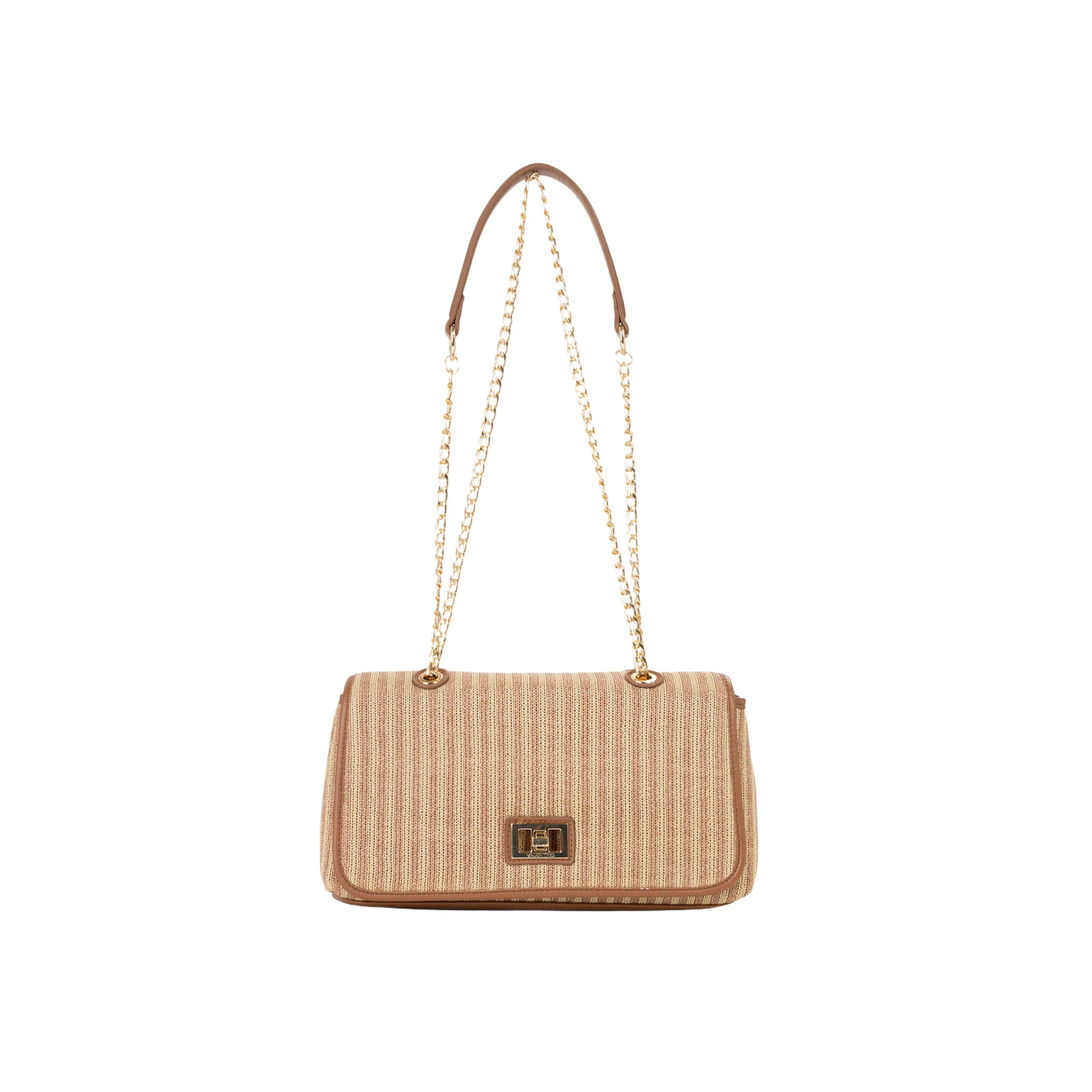 Borsa a spalla con pattina Valentino donna selene ecrù/cuoio