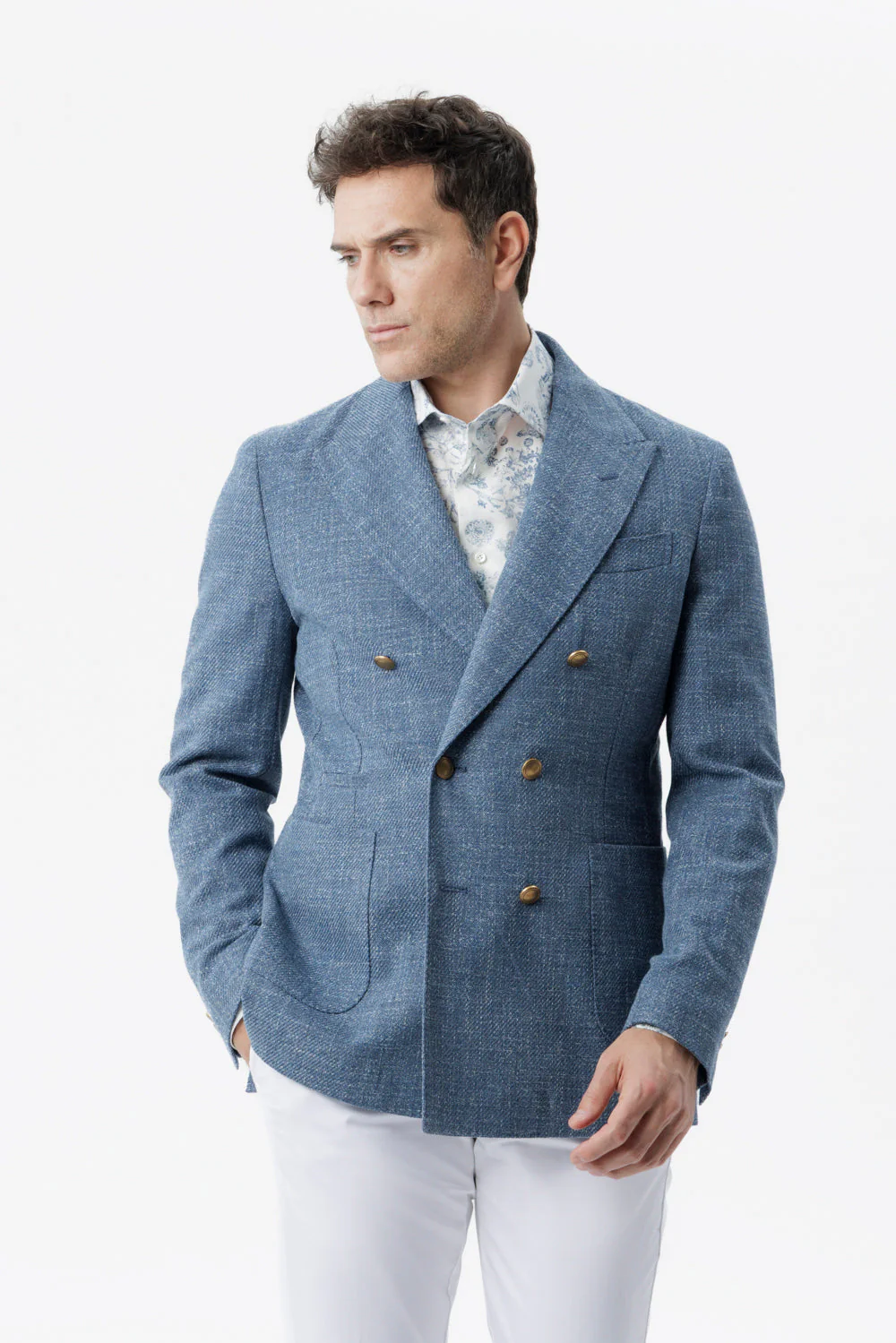 Giacca Venezia doppiopetto in cotone bluette