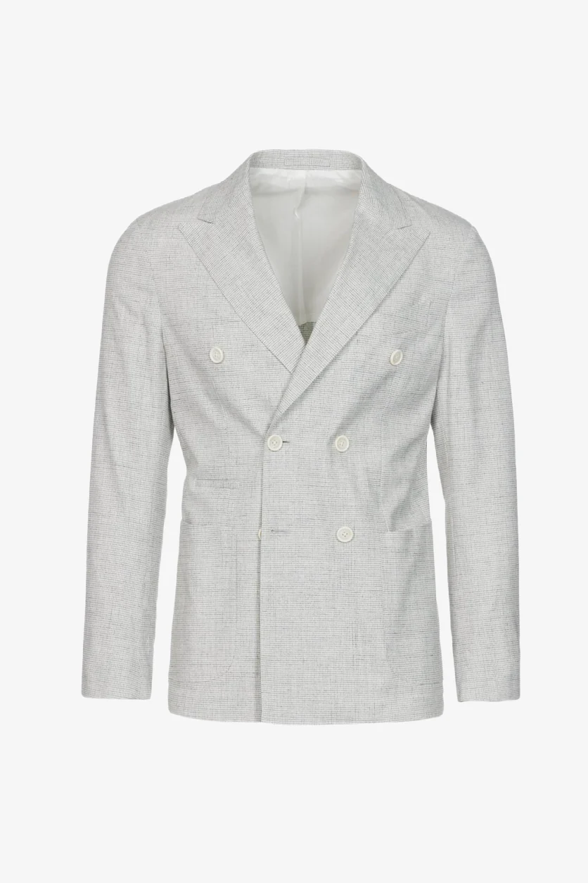 Giacca Venezia doppiopetto in cotone pied de poule grigio chiaro