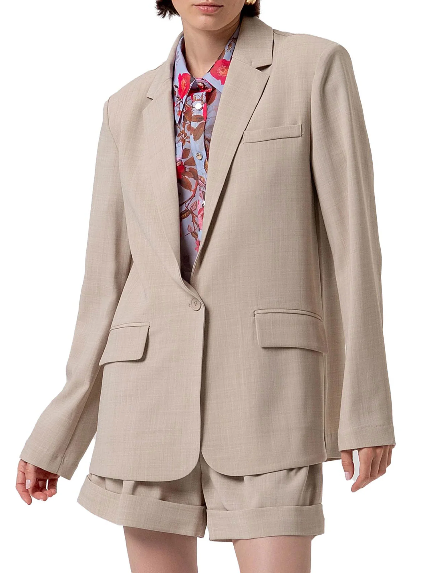Giacca Fracomina Donna lunga oversize a un bottone beige