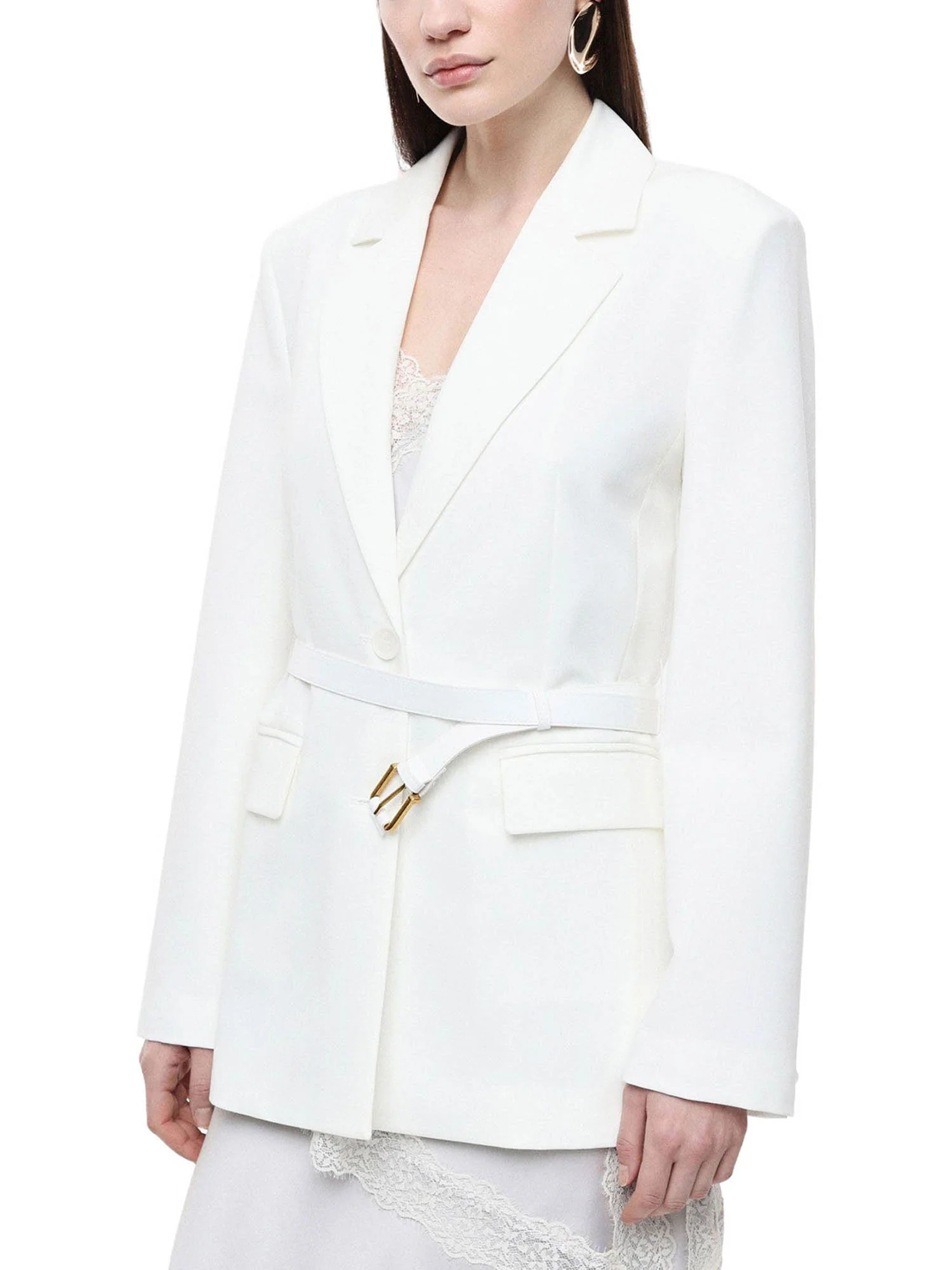 Giacca Imperial Donna con 2 bottoni e cintura Latte