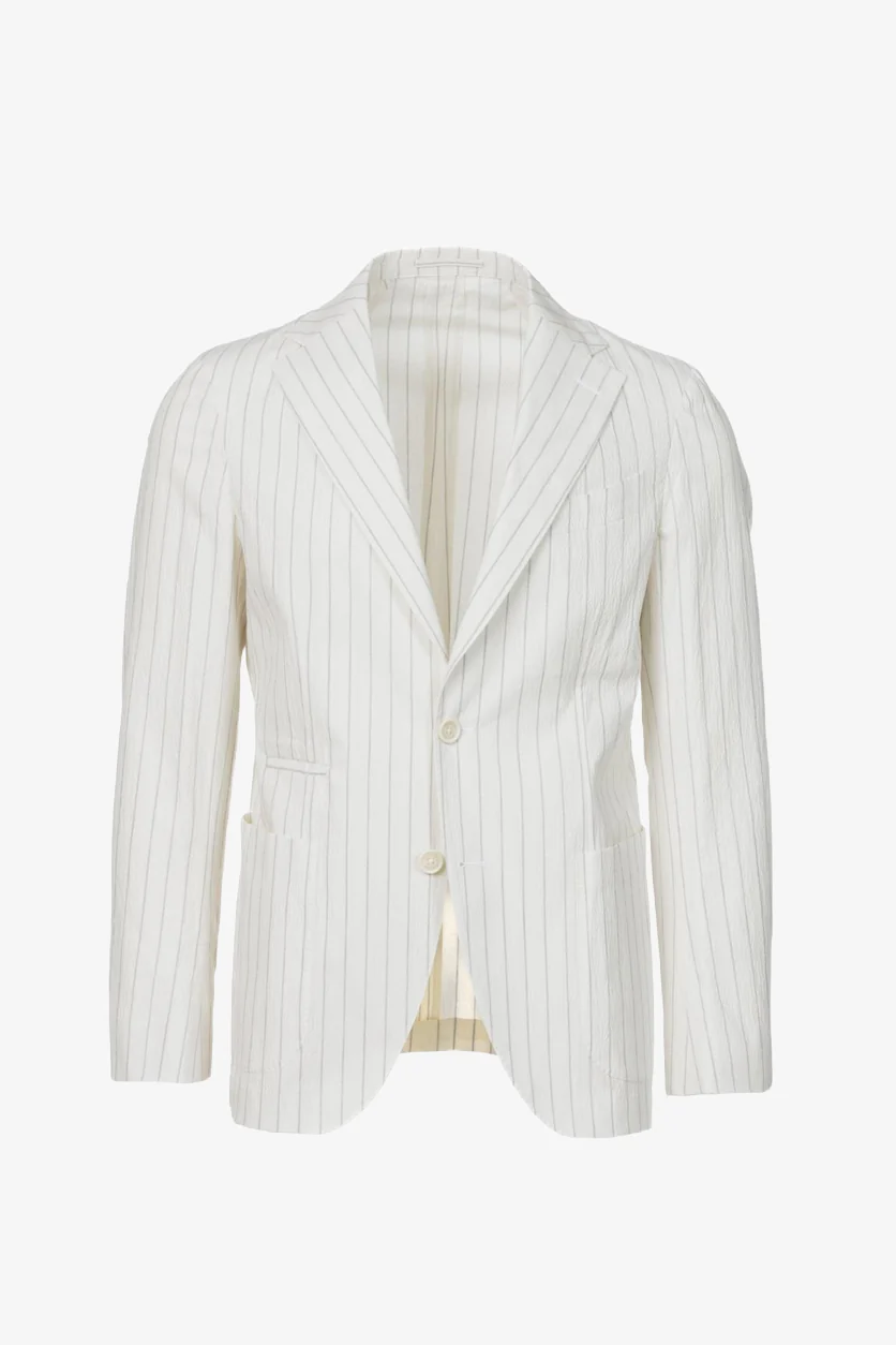 Giacca Napoli monopetto in cotone goffrato gessato bianco