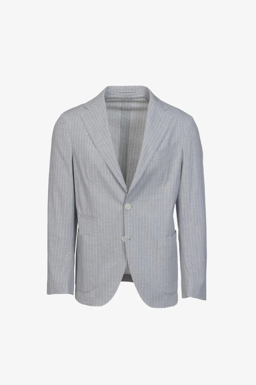 Giacca Napoli monopetto in cotone goffrato gessato grigio chiaro