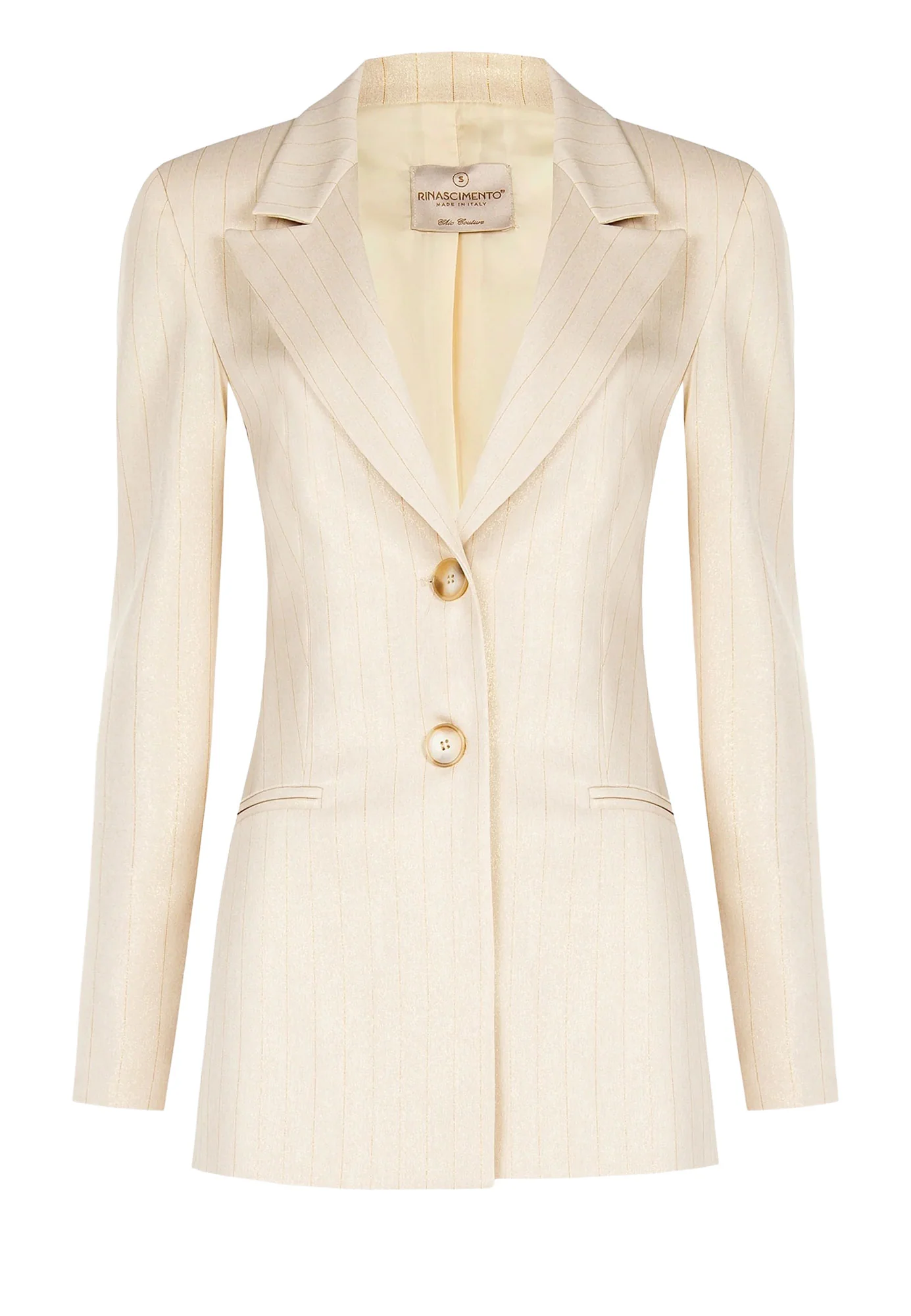 Giacca Rinascimento Donna gessata a due bottoni con rever a lancia beige - Image 4